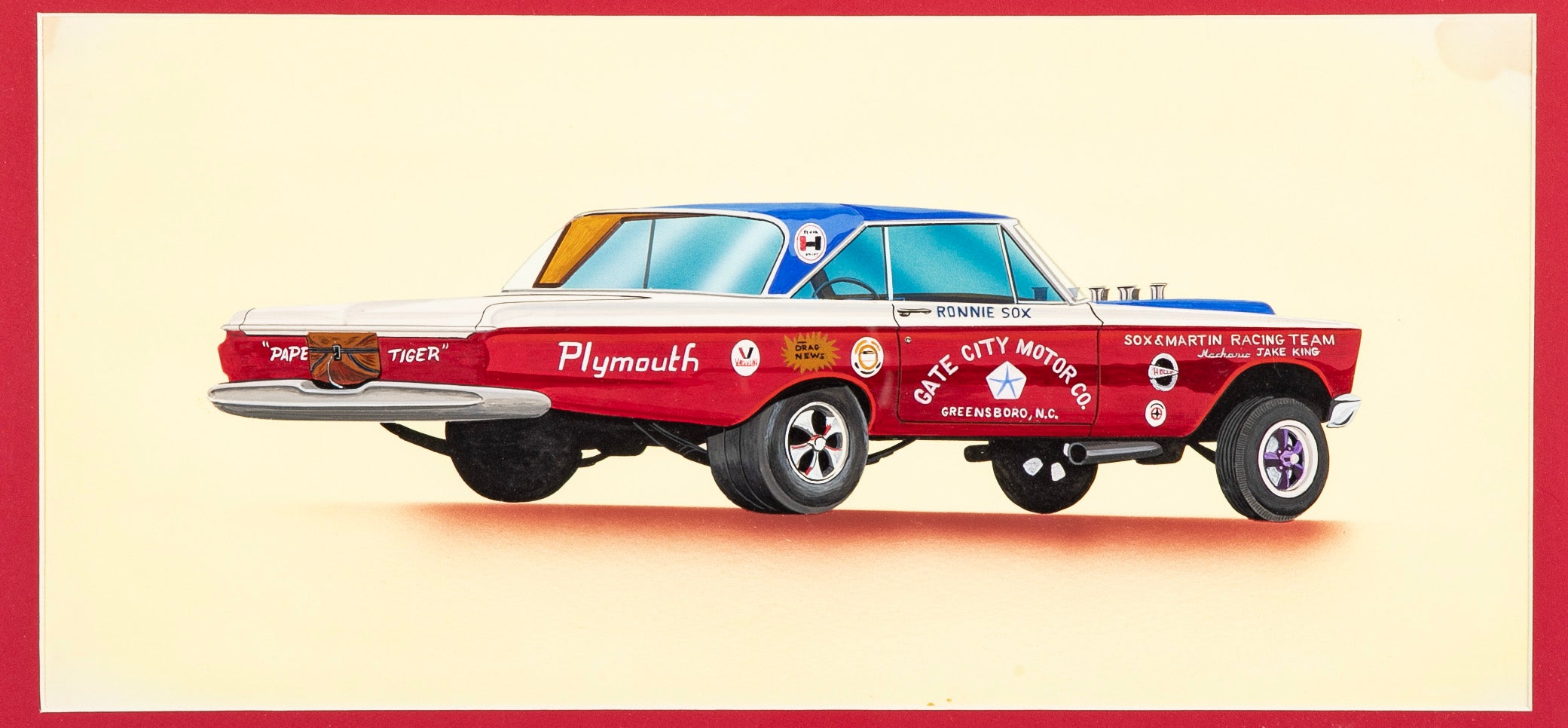 Original Signed Ink & Wash on Paper by American Automobile Artist Russell J. Von Sauers