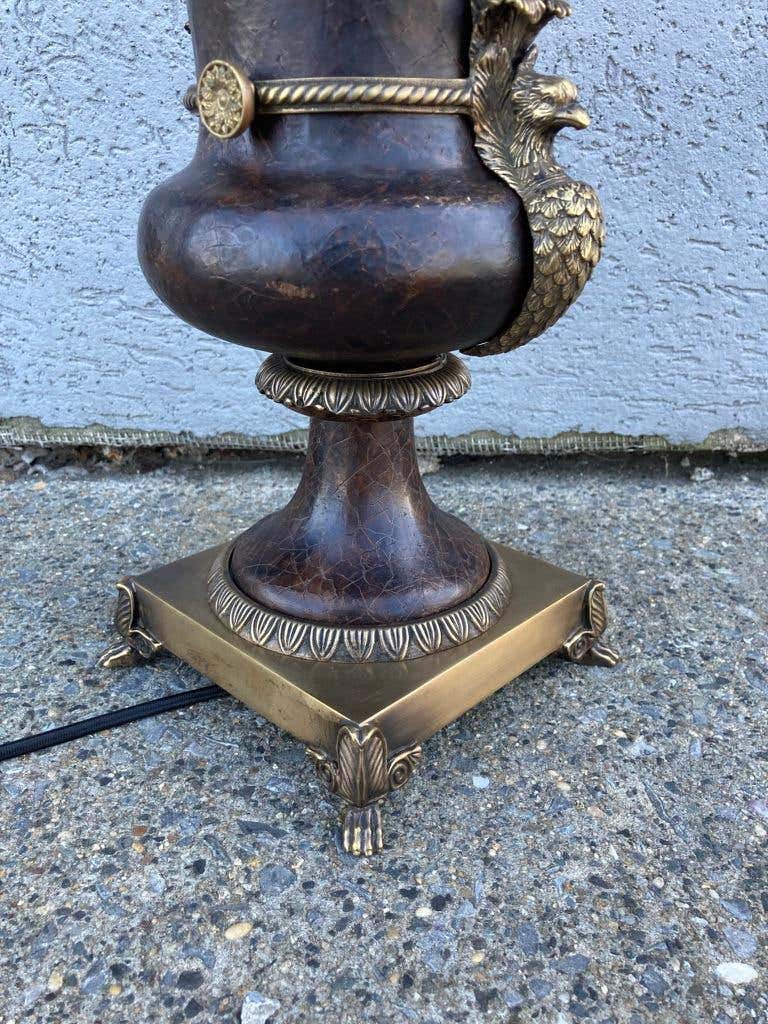 Russian Neoclassical Bronze and Leather Urn-Form Peacock Lamp