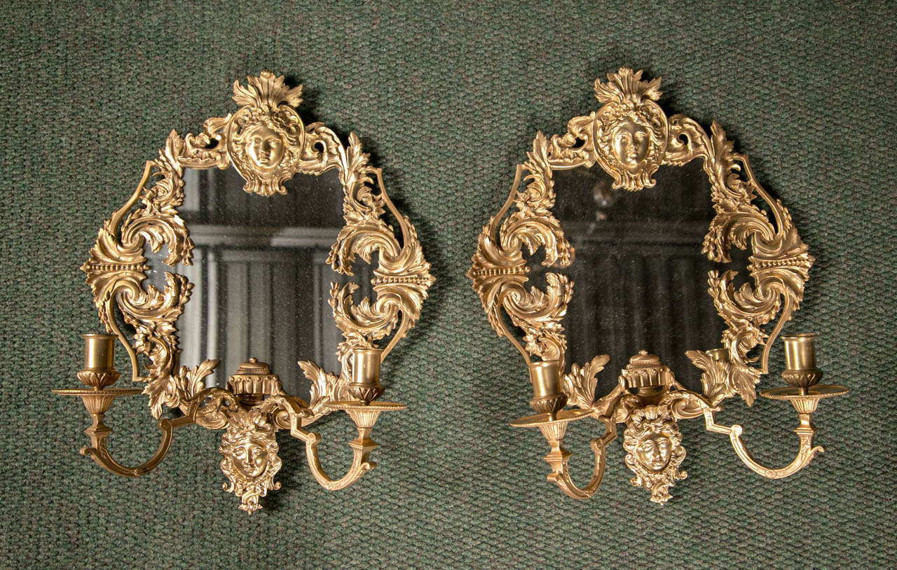 Pair of Louis XIV Bronze D'ore Sconces