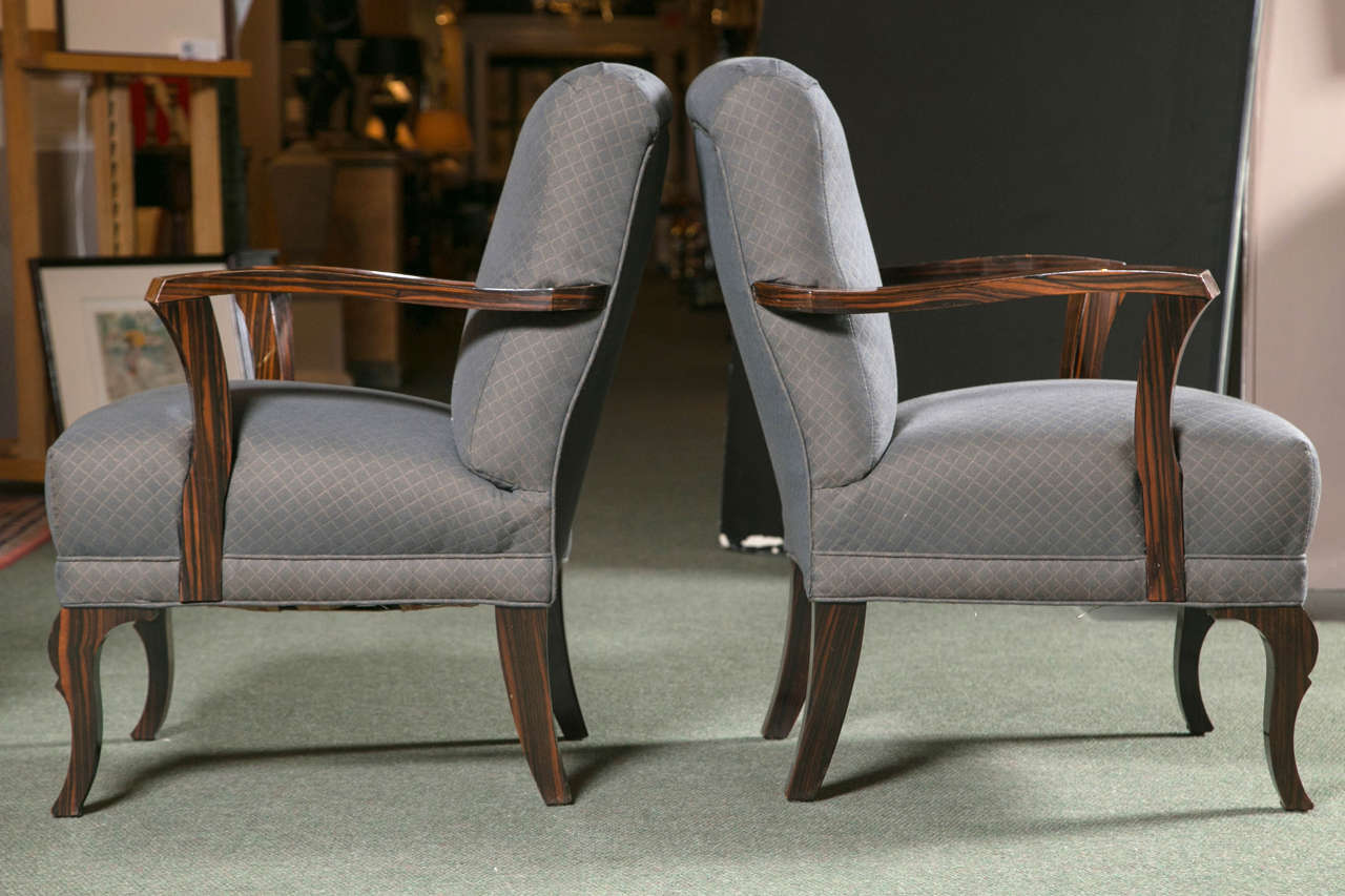 Pair of Upholstered Art Deco Armchairs of Palisander Wood