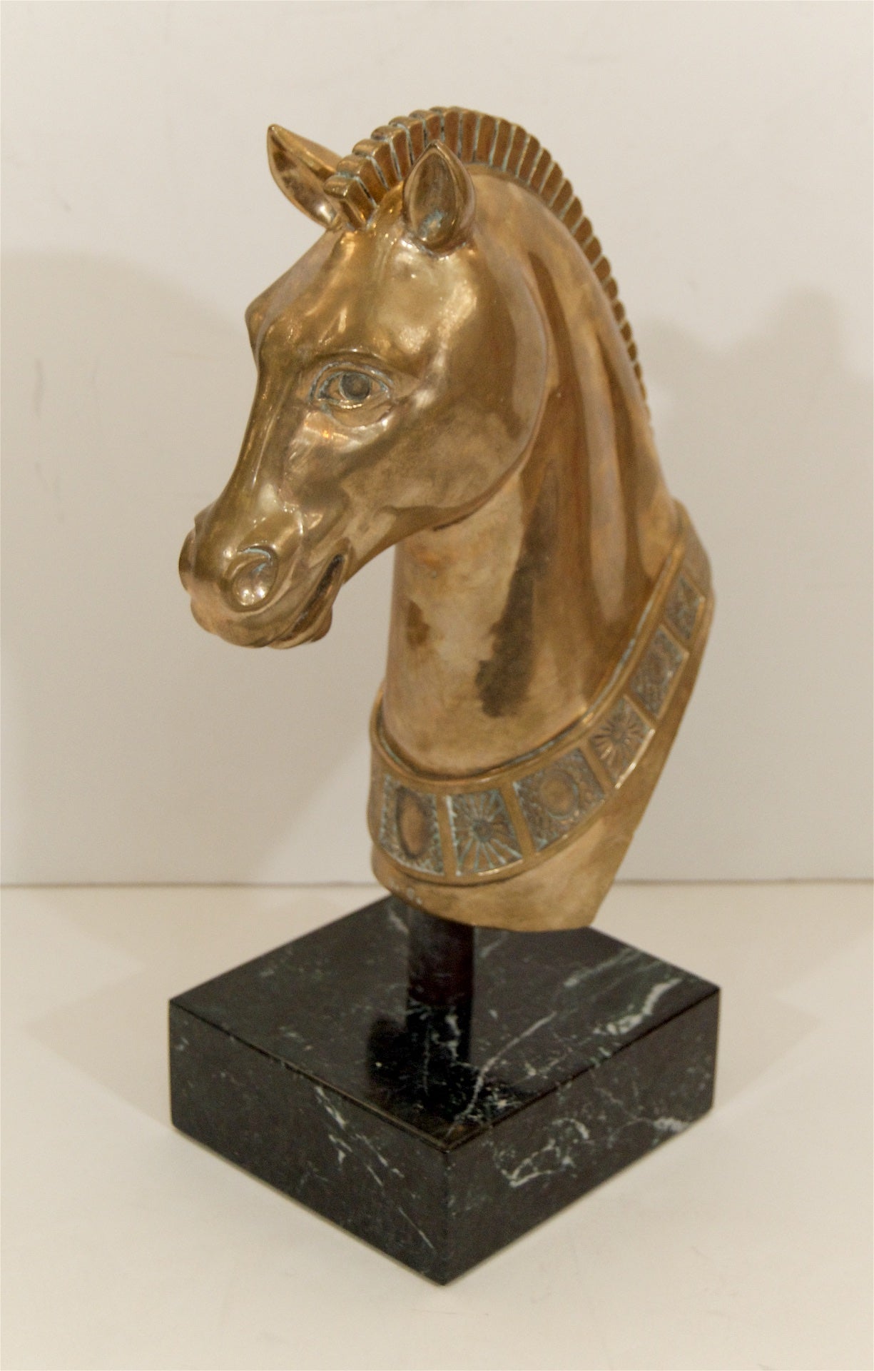 Brass Horse Head Sculpture on Marble Base