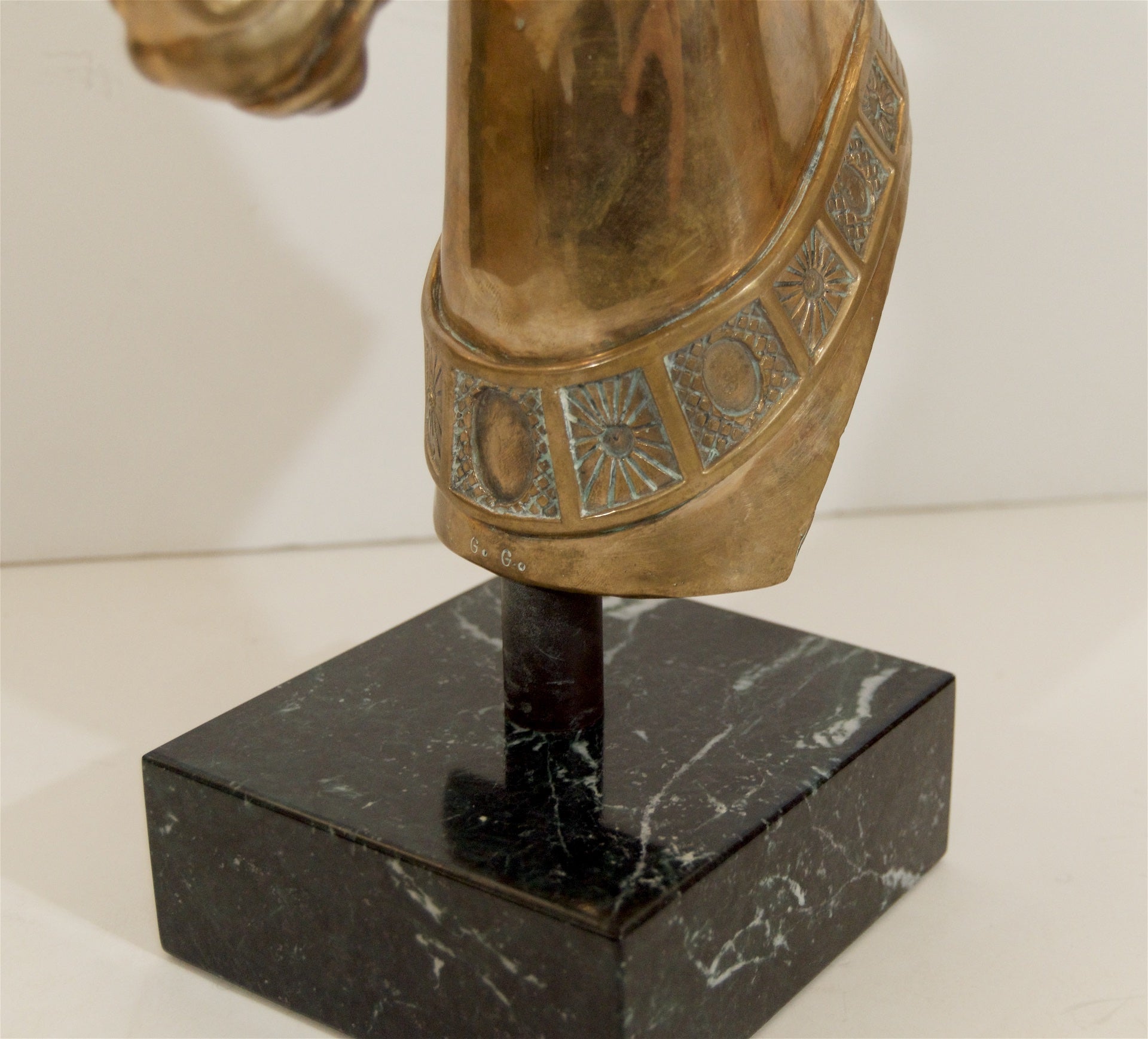 Brass Horse Head Sculpture on Marble Base