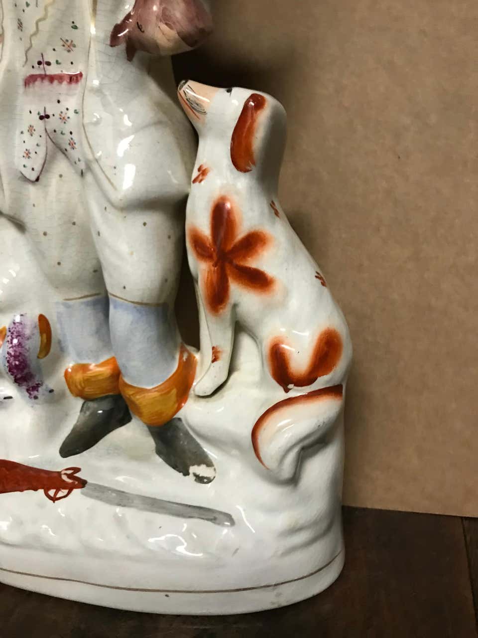 19th Century English Staffordshire Hunter with Dog, Rabbits and Game