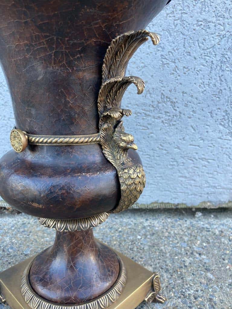 Russian Neoclassical Bronze and Leather Urn-Form Peacock Lamp