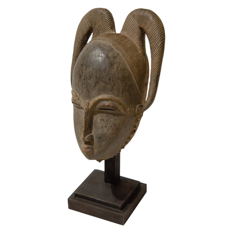 Vintage Carved Baoulé Mask on Stand