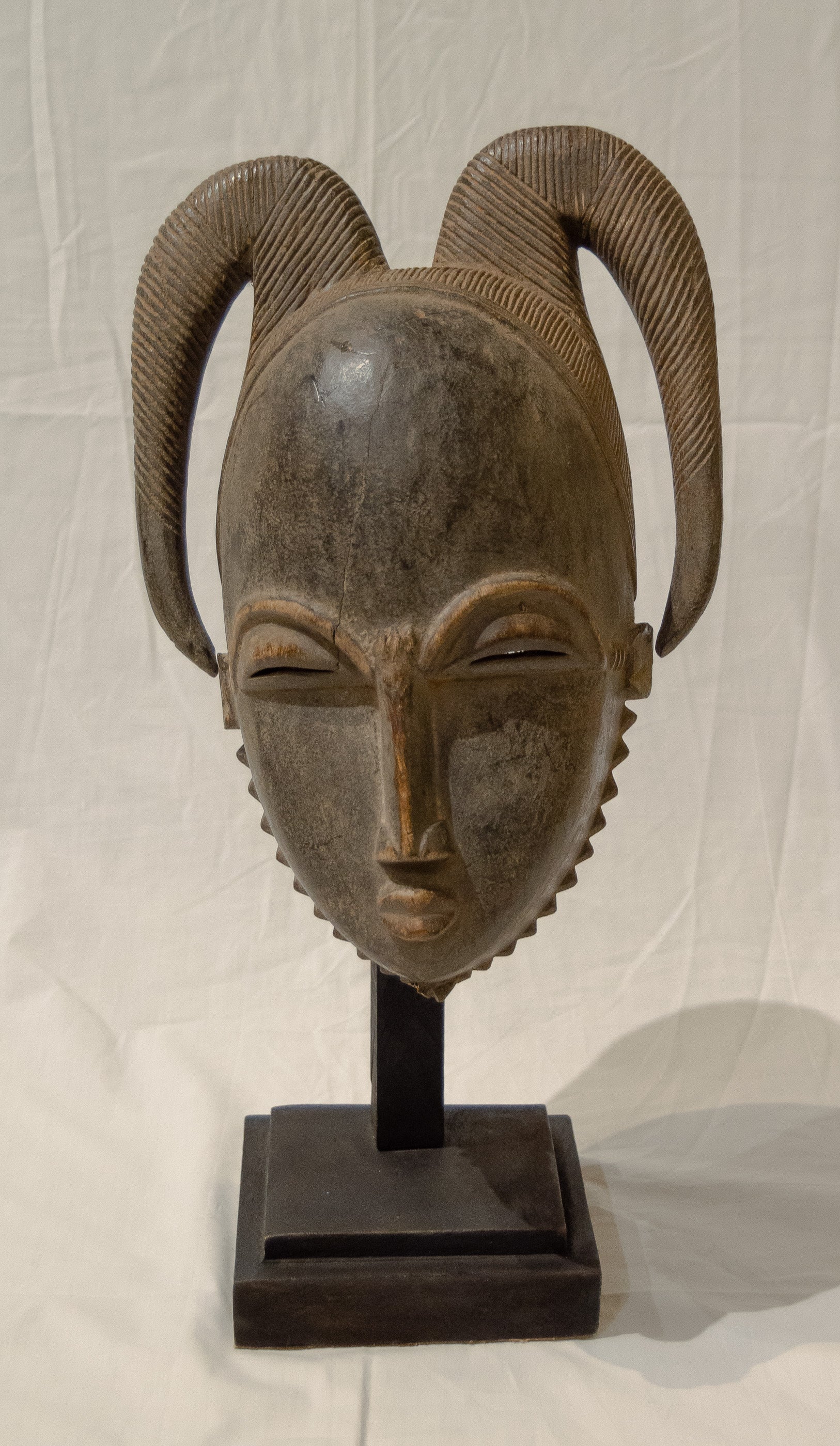 Vintage Carved Baoulé Mask on Stand