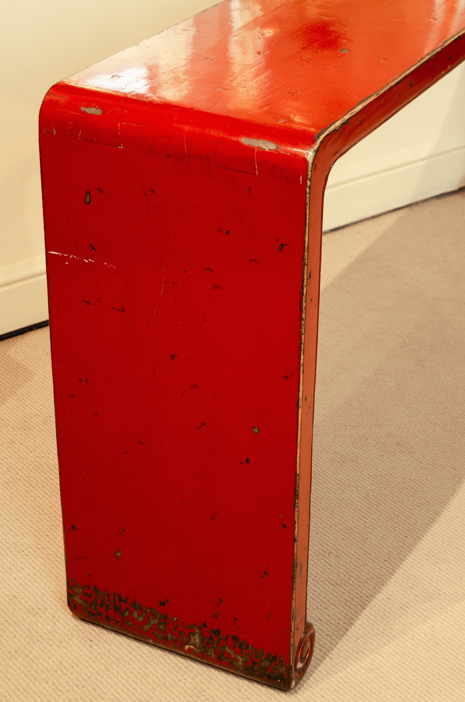 Red Lacquer Distressed Finish Chinoiserie Console