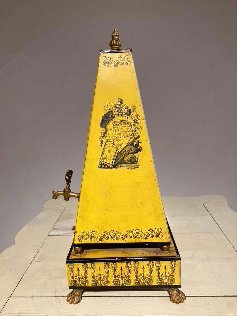 Italian Yellow Tole Obelisk Urn with Paw Feet