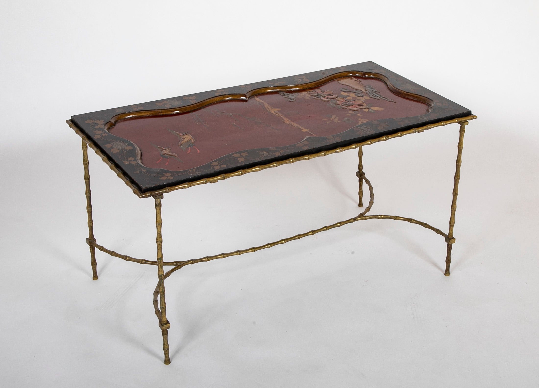 Exceptional 19th Century Japanese Lacquered Top Upon Bagues Brass Table Base