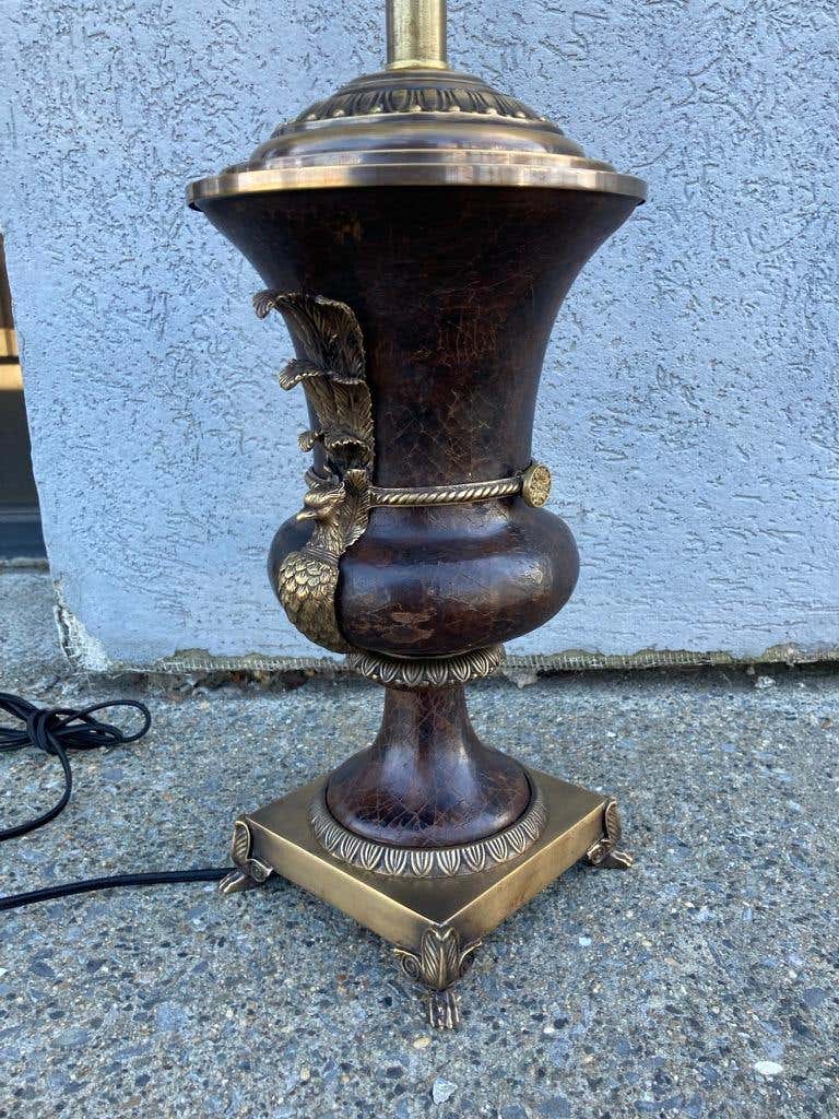 Russian Neoclassical Bronze and Leather Urn-Form Peacock Lamp