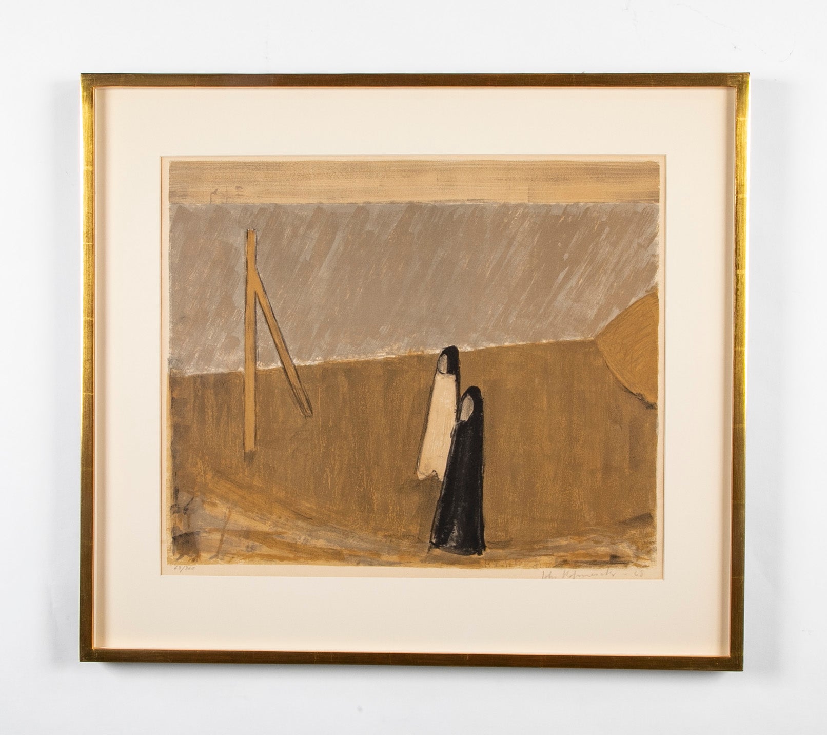 "Coastal View with Figures" Lithograph by Danish Artist Johannes Hofmeister