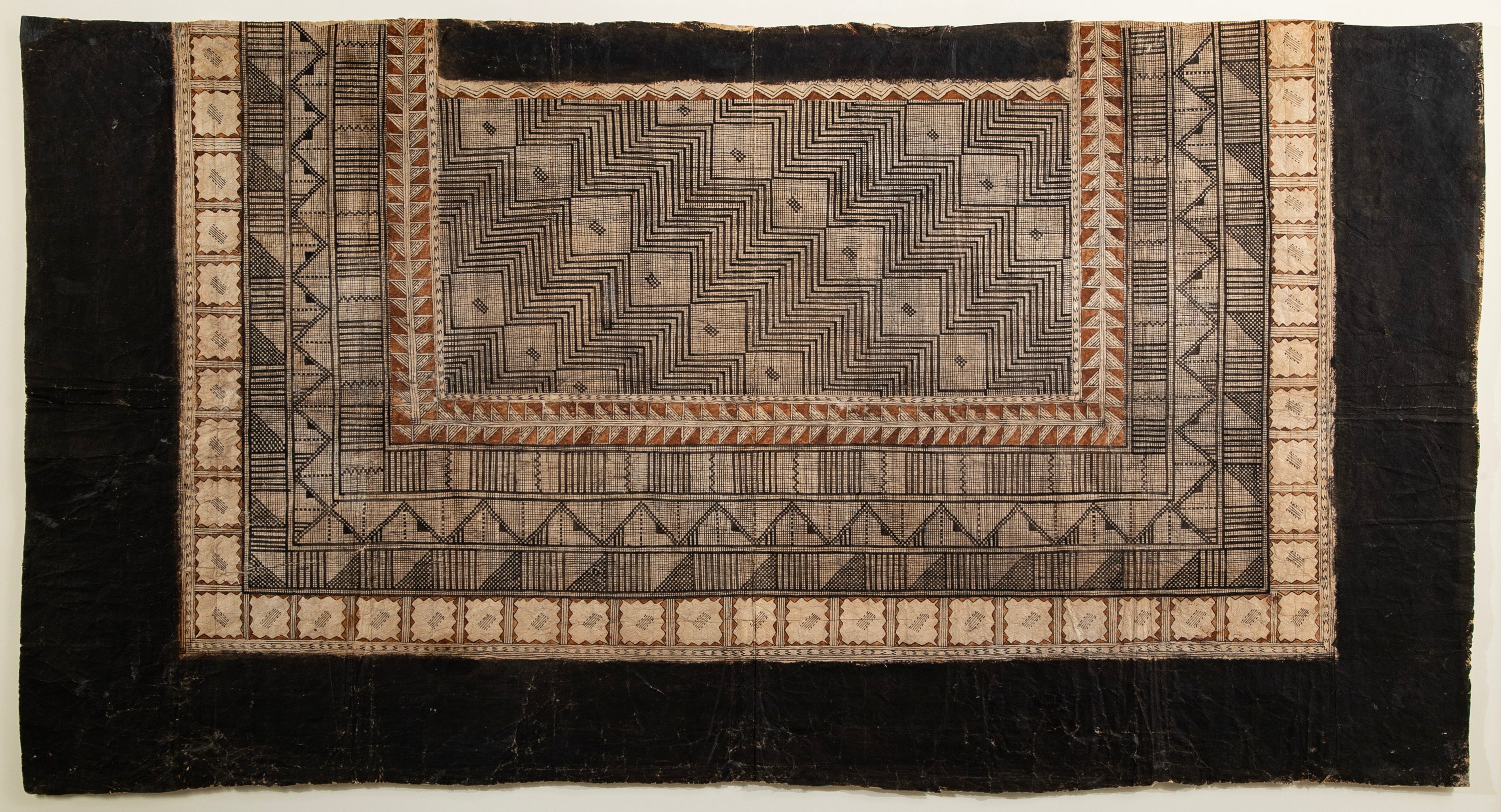 Framed French Polynesian Painted Tapa Cloth Panel