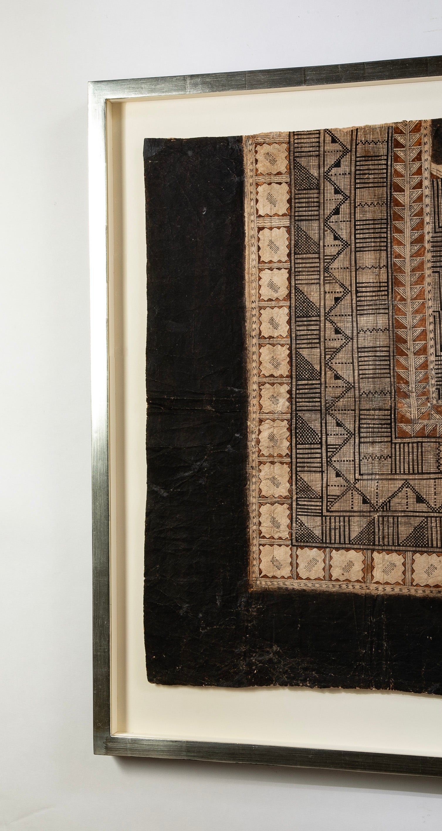 Framed French Polynesian Painted Tapa Cloth Panel