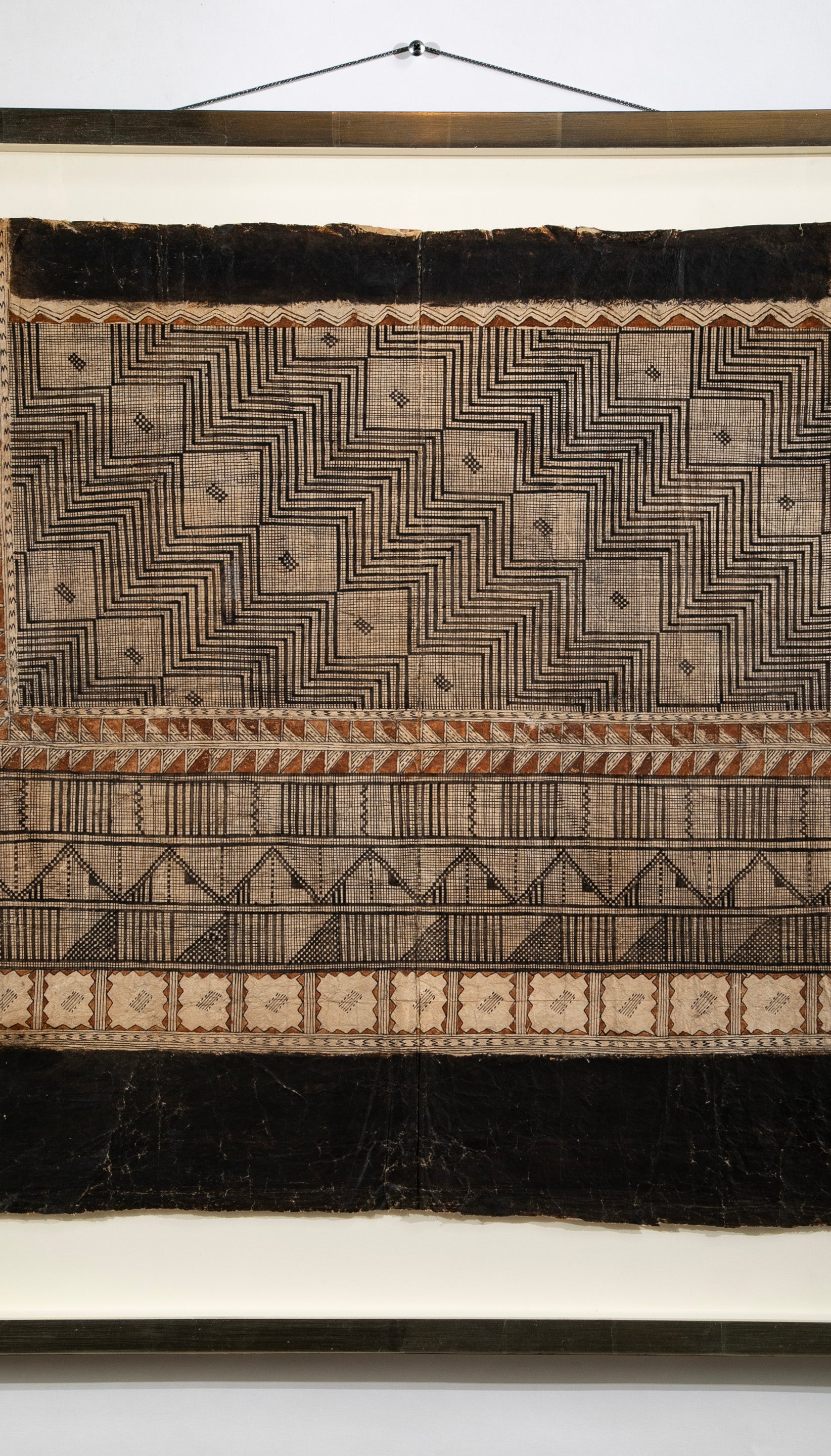 Framed French Polynesian Painted Tapa Cloth Panel