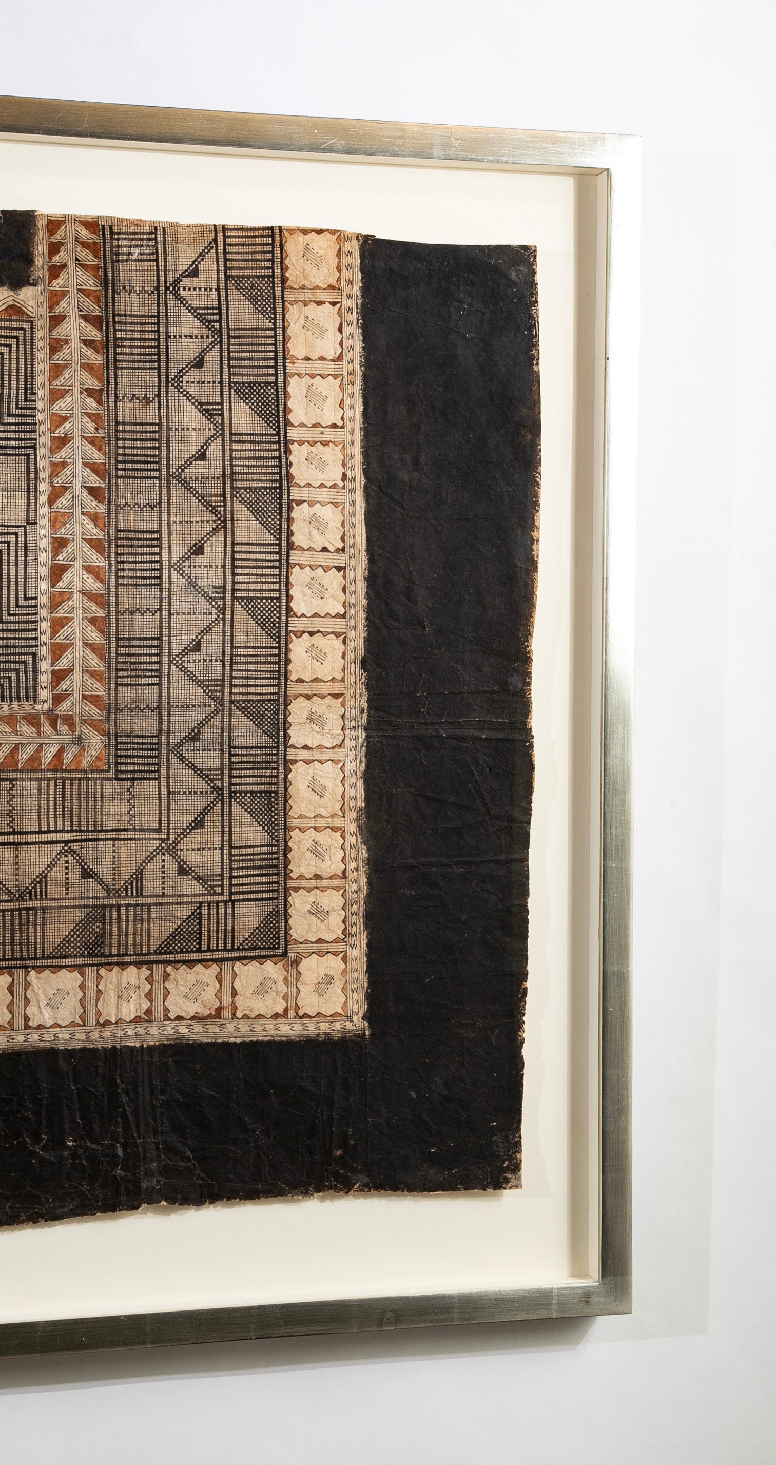 Framed French Polynesian Painted Tapa Cloth Panel