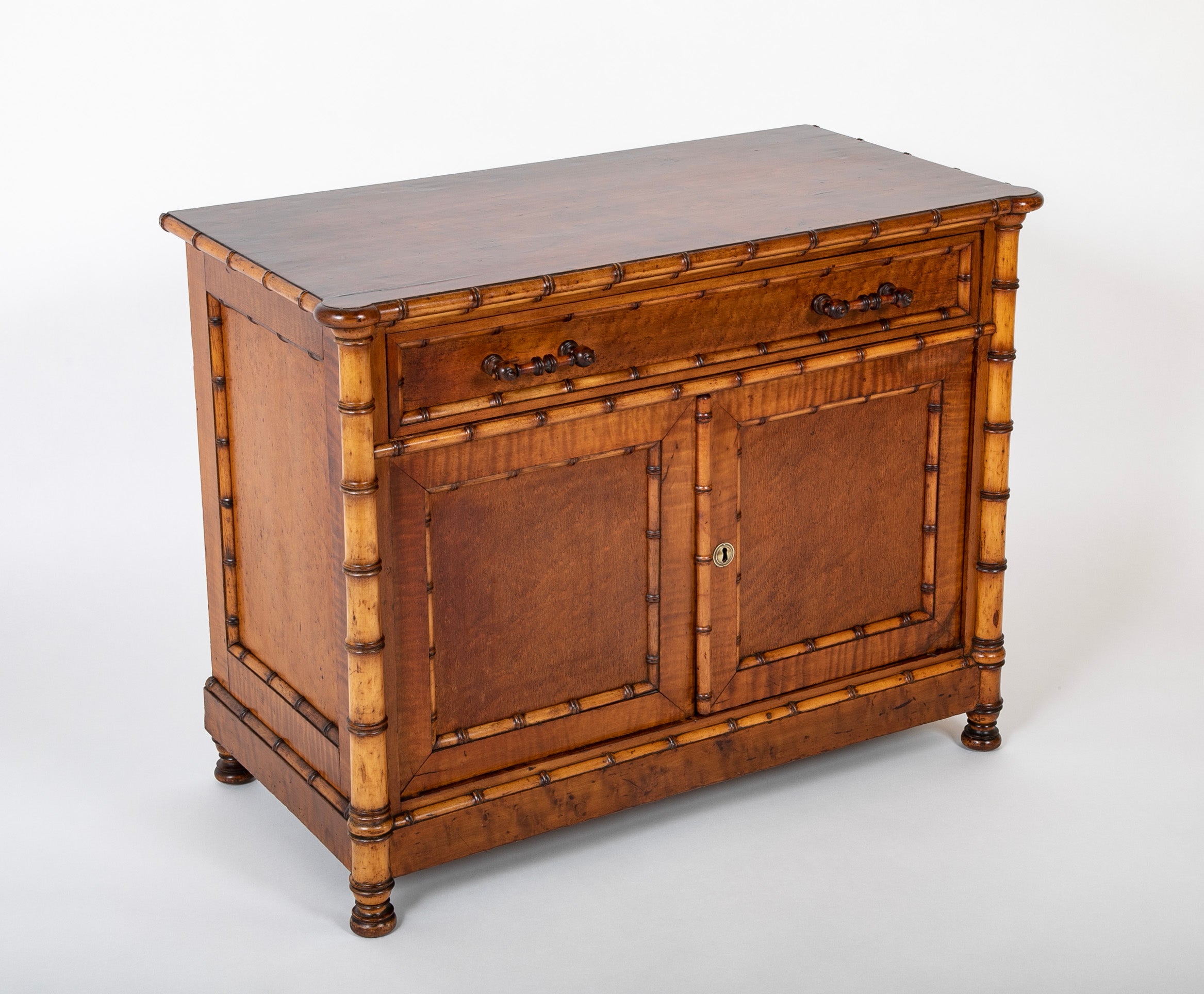 English Faux Bamboo Single Drawer Two Door Cabinet