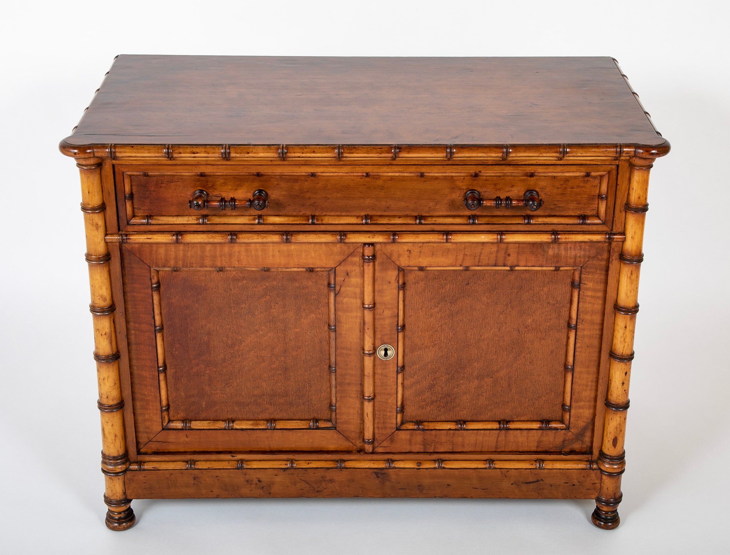 English Faux Bamboo Single Drawer Two Door Cabinet