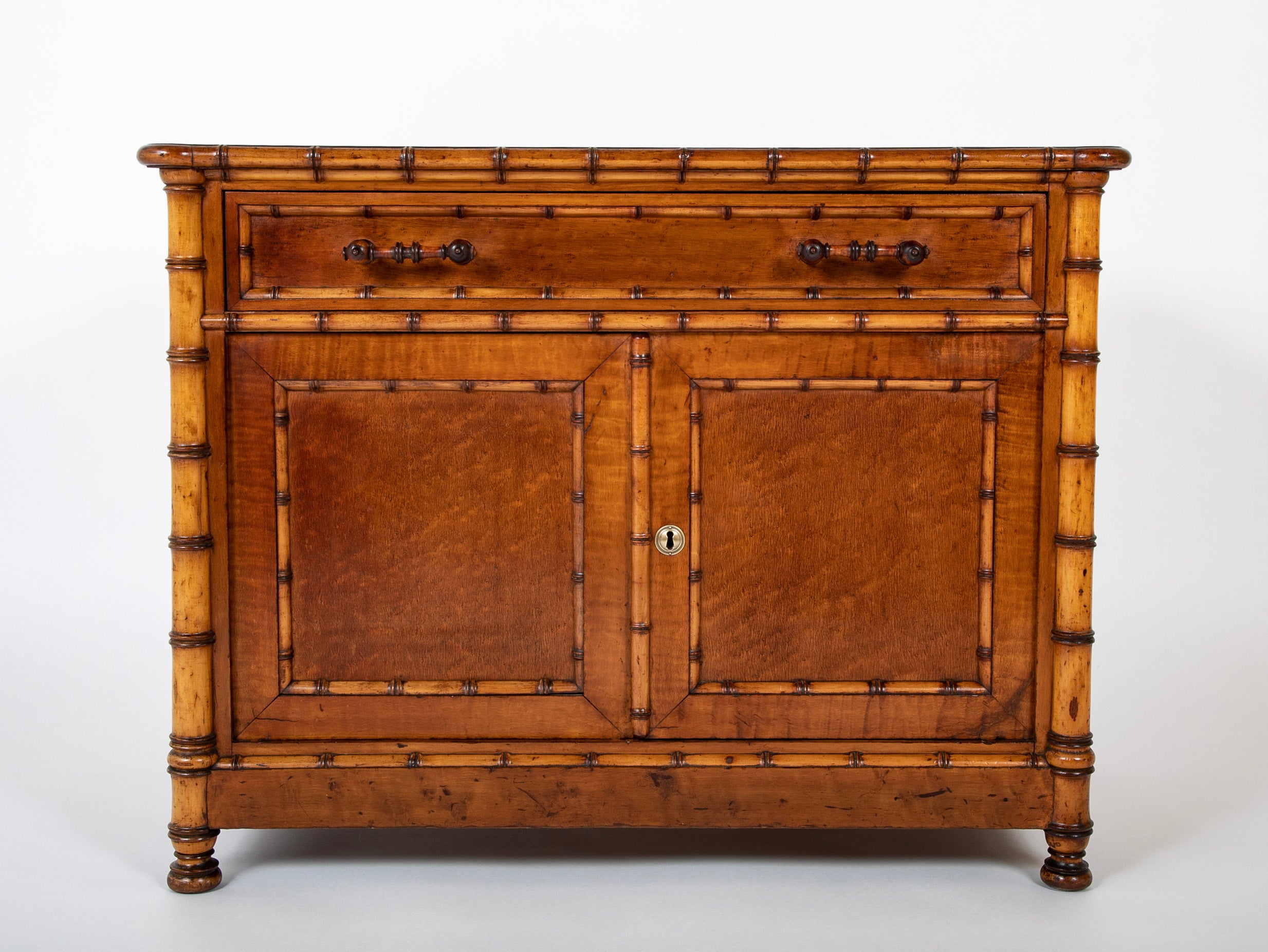 English Faux Bamboo Single Drawer Two Door Cabinet