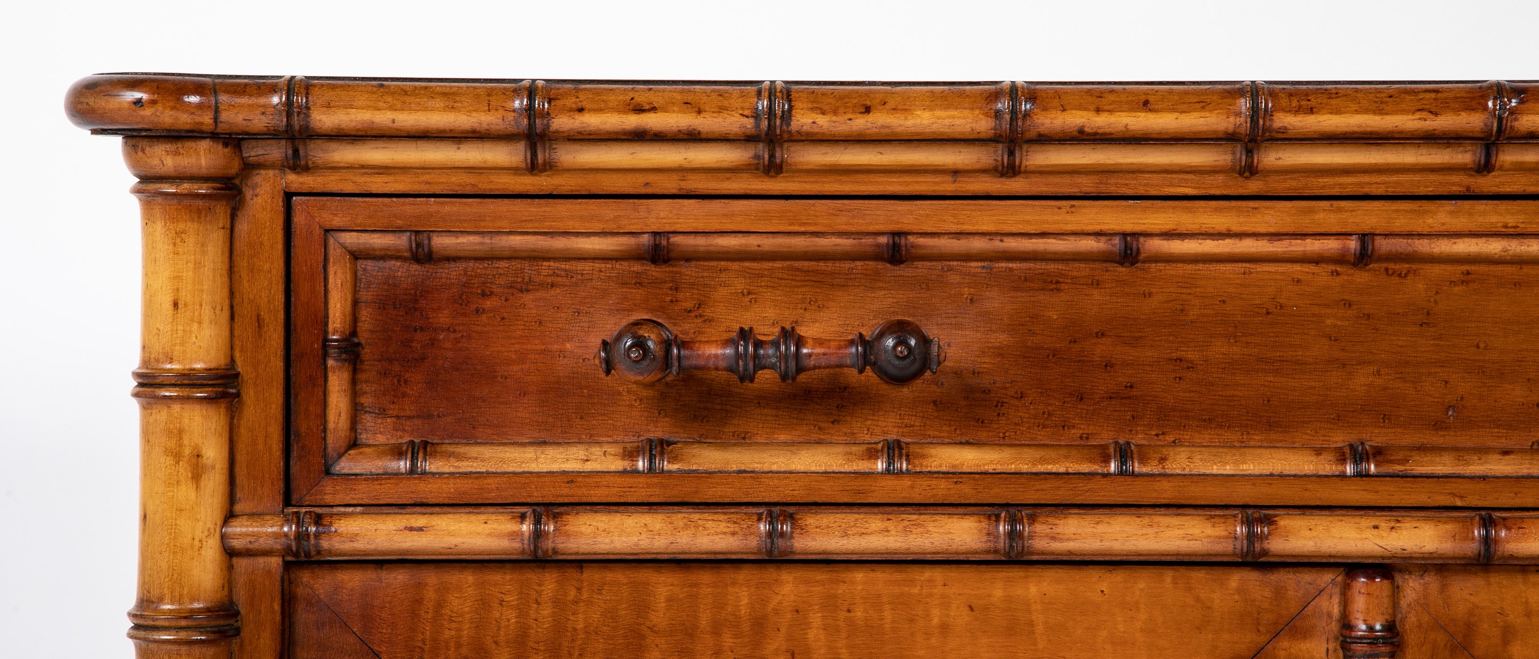 English Faux Bamboo Single Drawer Two Door Cabinet