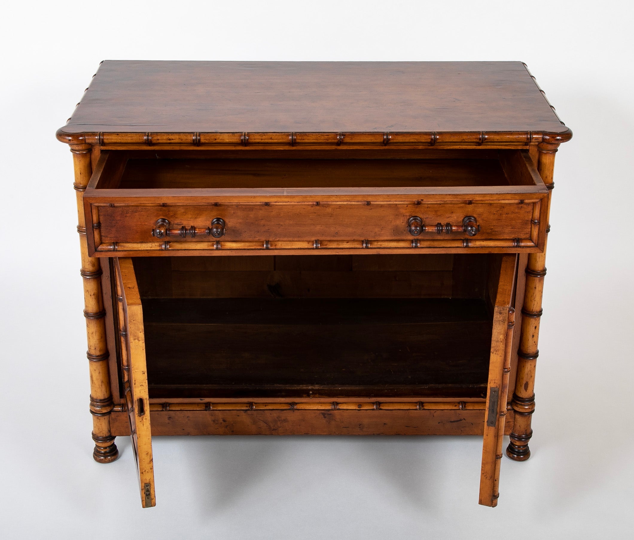 English Faux Bamboo Single Drawer Two Door Cabinet