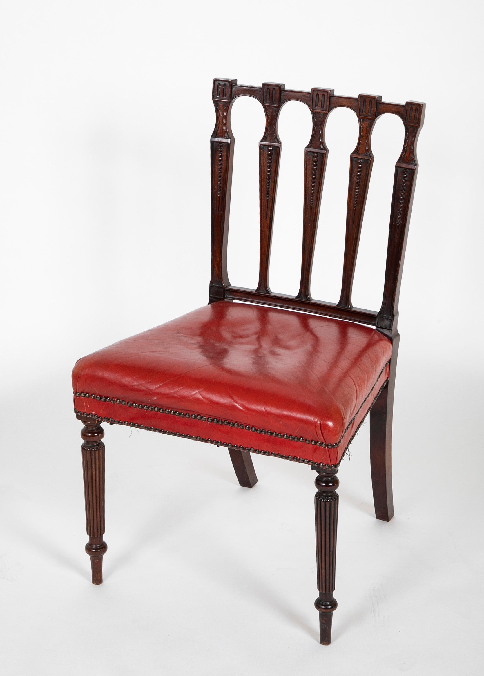 Set of 12 English Mahogany Dining Chairs with Red Leather Seats