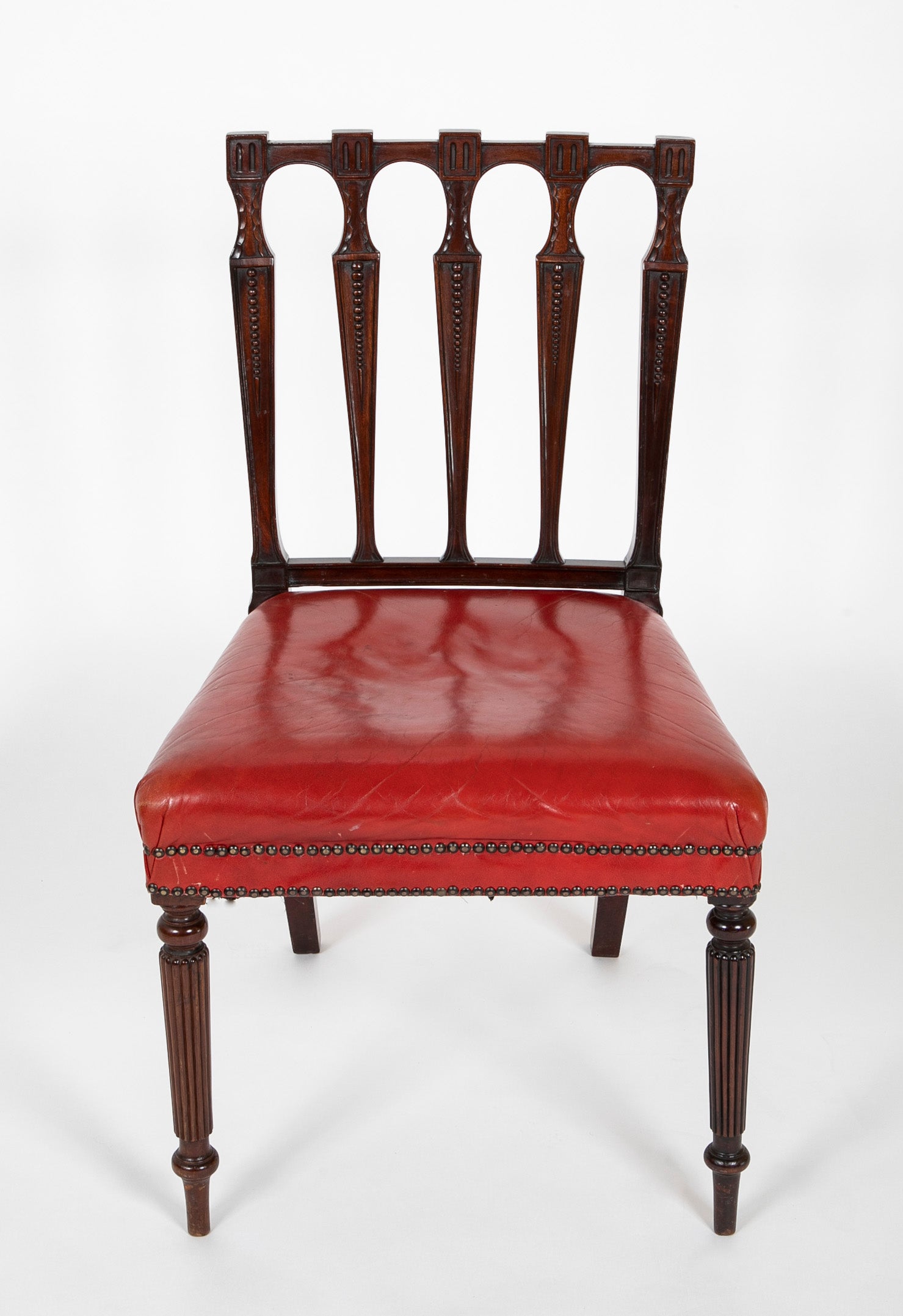 Set of 12 English Mahogany Dining Chairs with Red Leather Seats