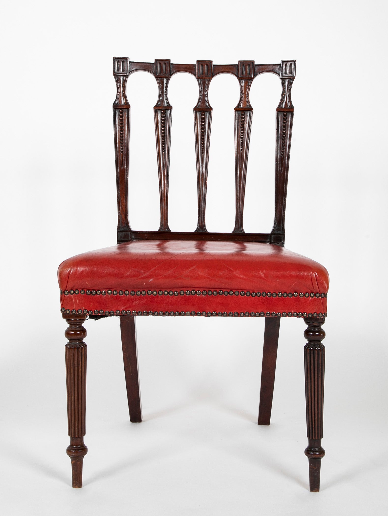 Set of 12 English Mahogany Dining Chairs with Red Leather Seats