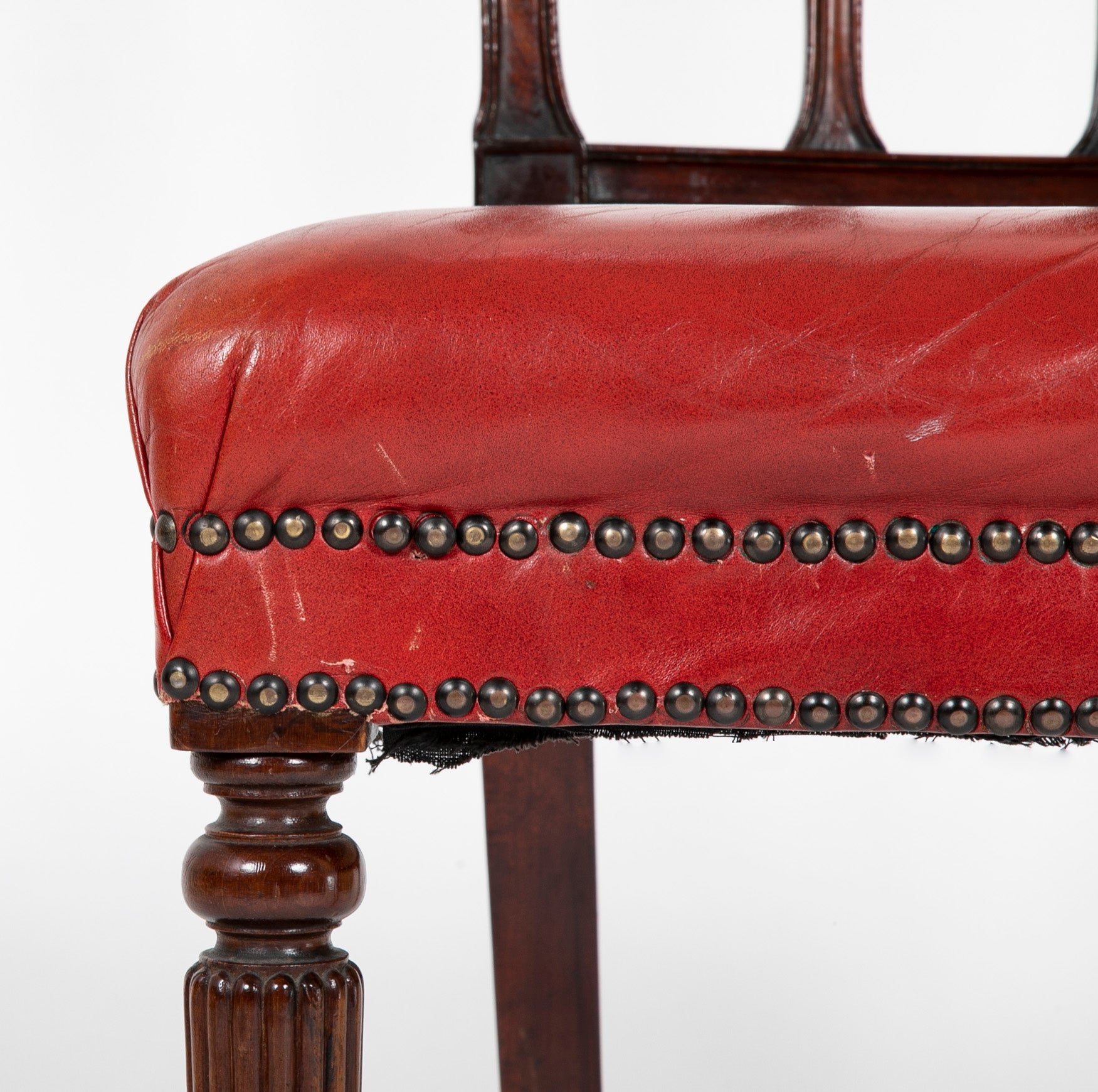 Set of 12 English Mahogany Dining Chairs with Red Leather Seats
