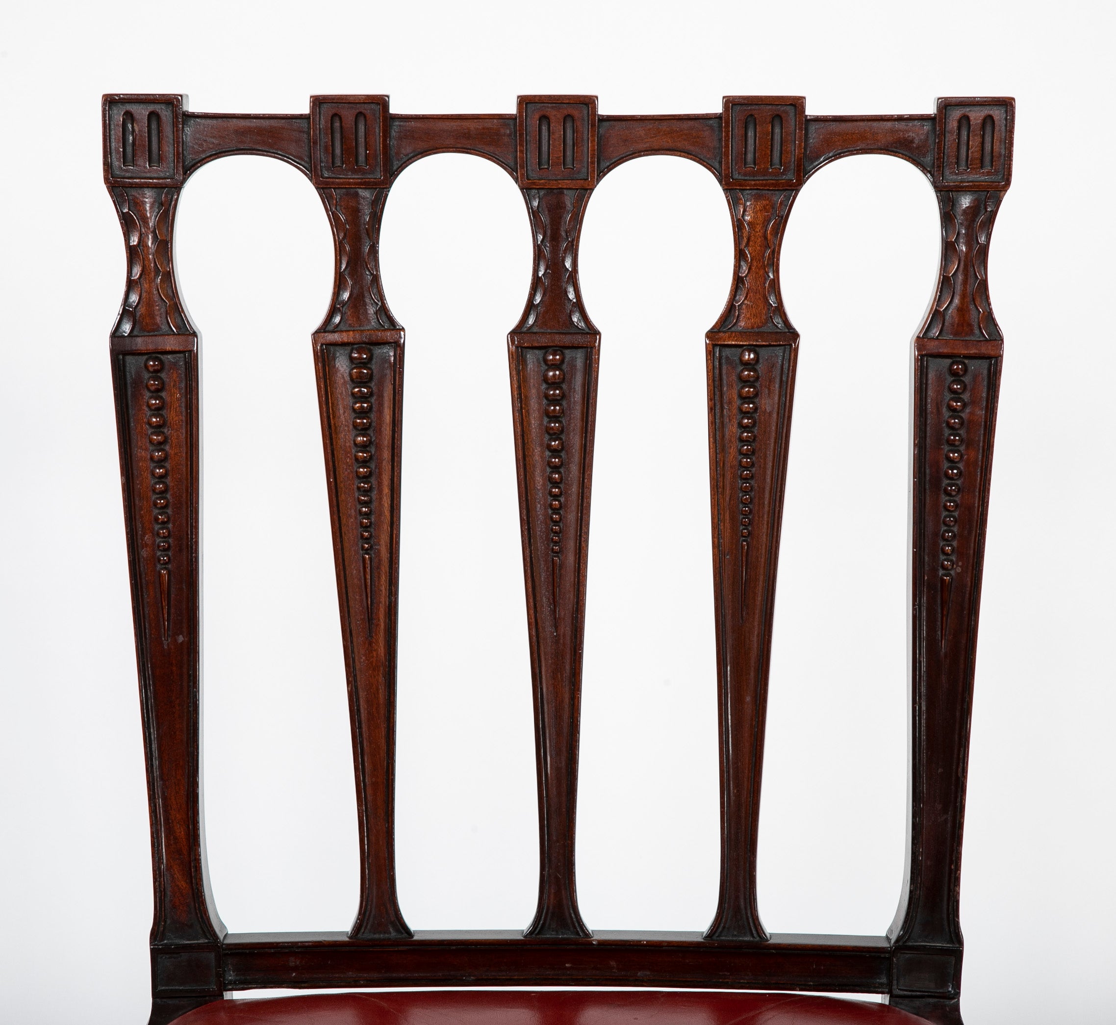 Set of 12 English Mahogany Dining Chairs with Red Leather Seats