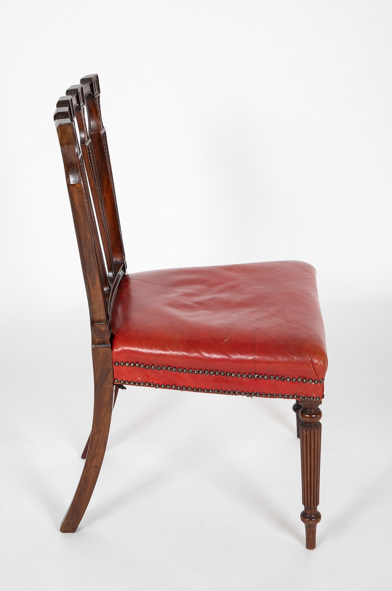 Set of 12 English Mahogany Dining Chairs with Red Leather Seats