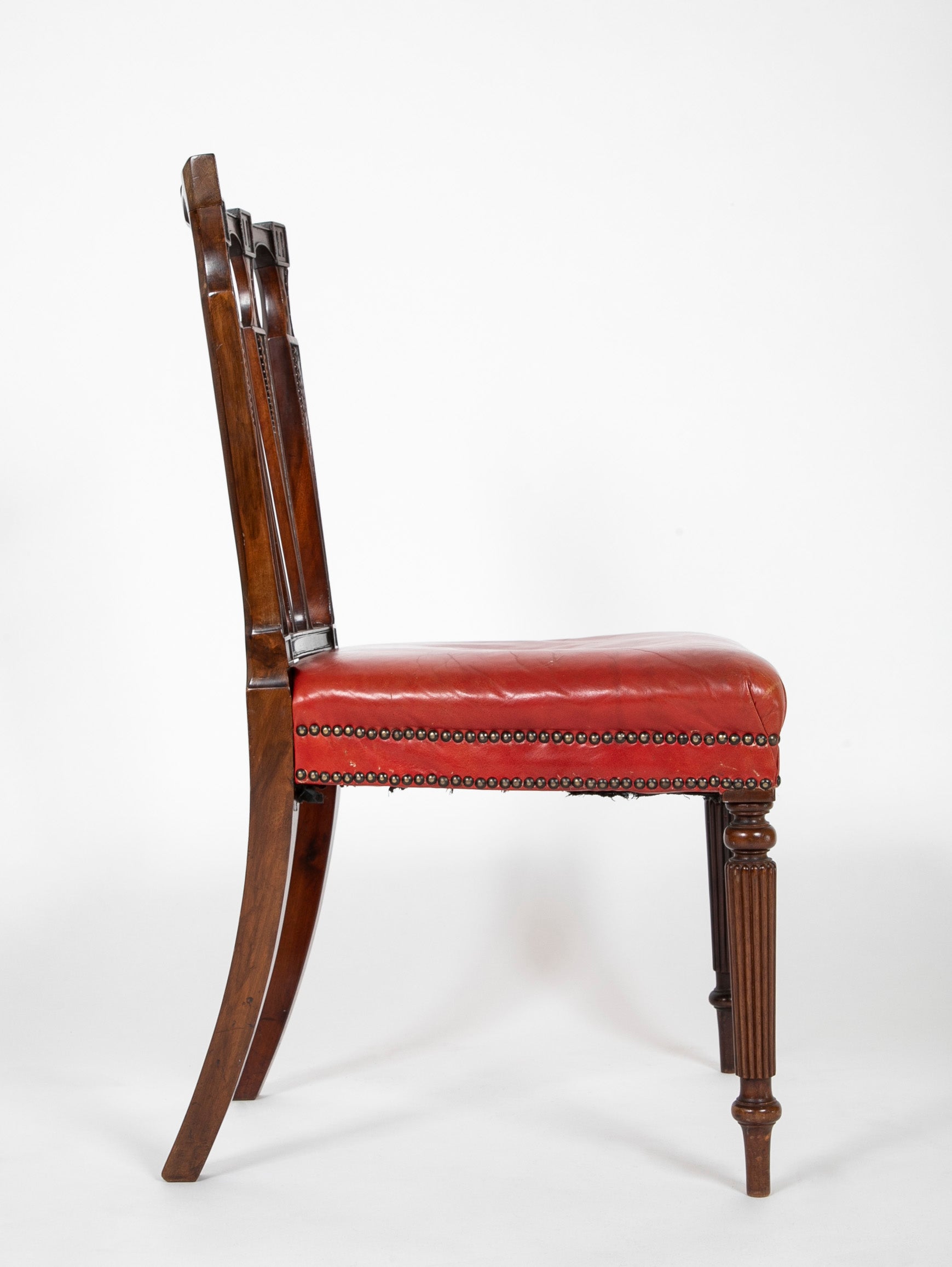 Set of 12 English Mahogany Dining Chairs with Red Leather Seats