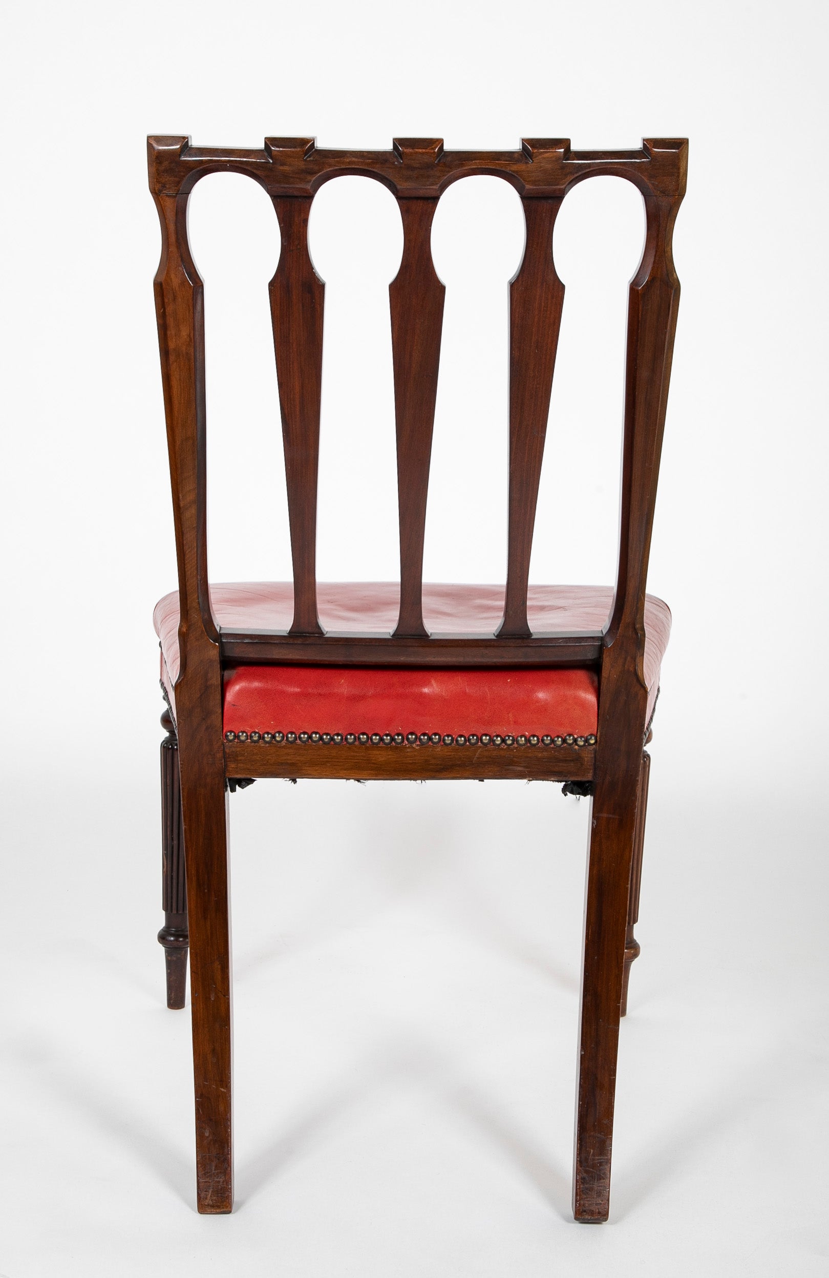 Set of 12 English Mahogany Dining Chairs with Red Leather Seats