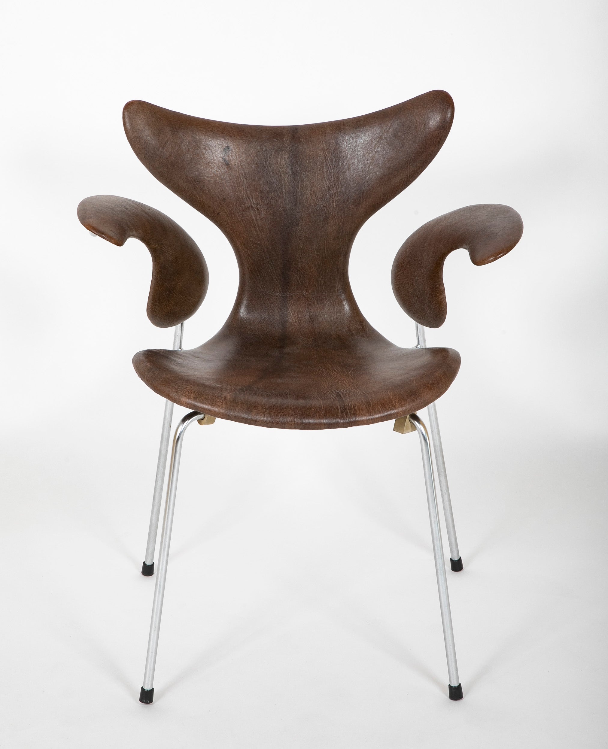 Pair of "Lily Seagull" Steel Frame & Leather Armchairs by Arne Jacobsen