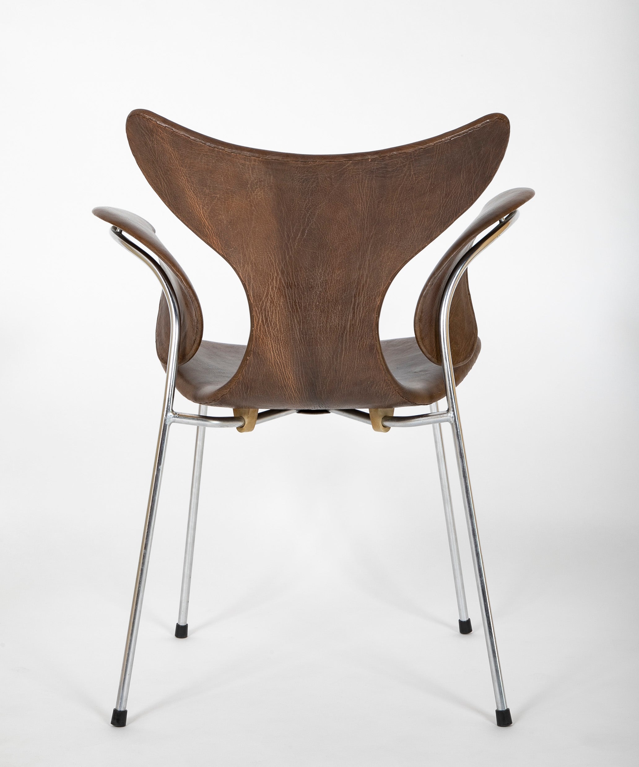 Pair of "Lily Seagull" Steel Frame & Leather Armchairs by Arne Jacobsen