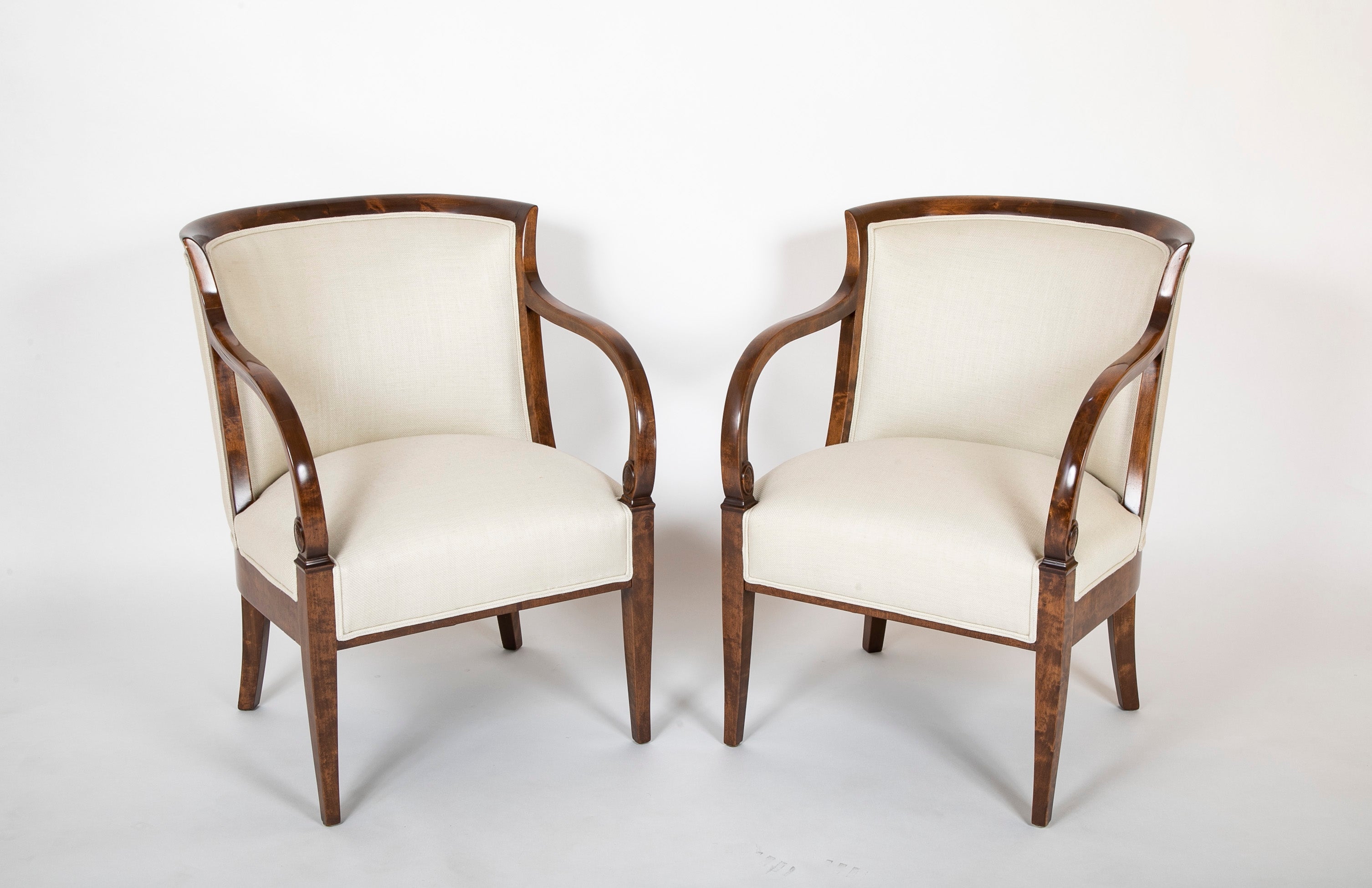 Pair of Walnut Armchairs in Neoclassical Style
