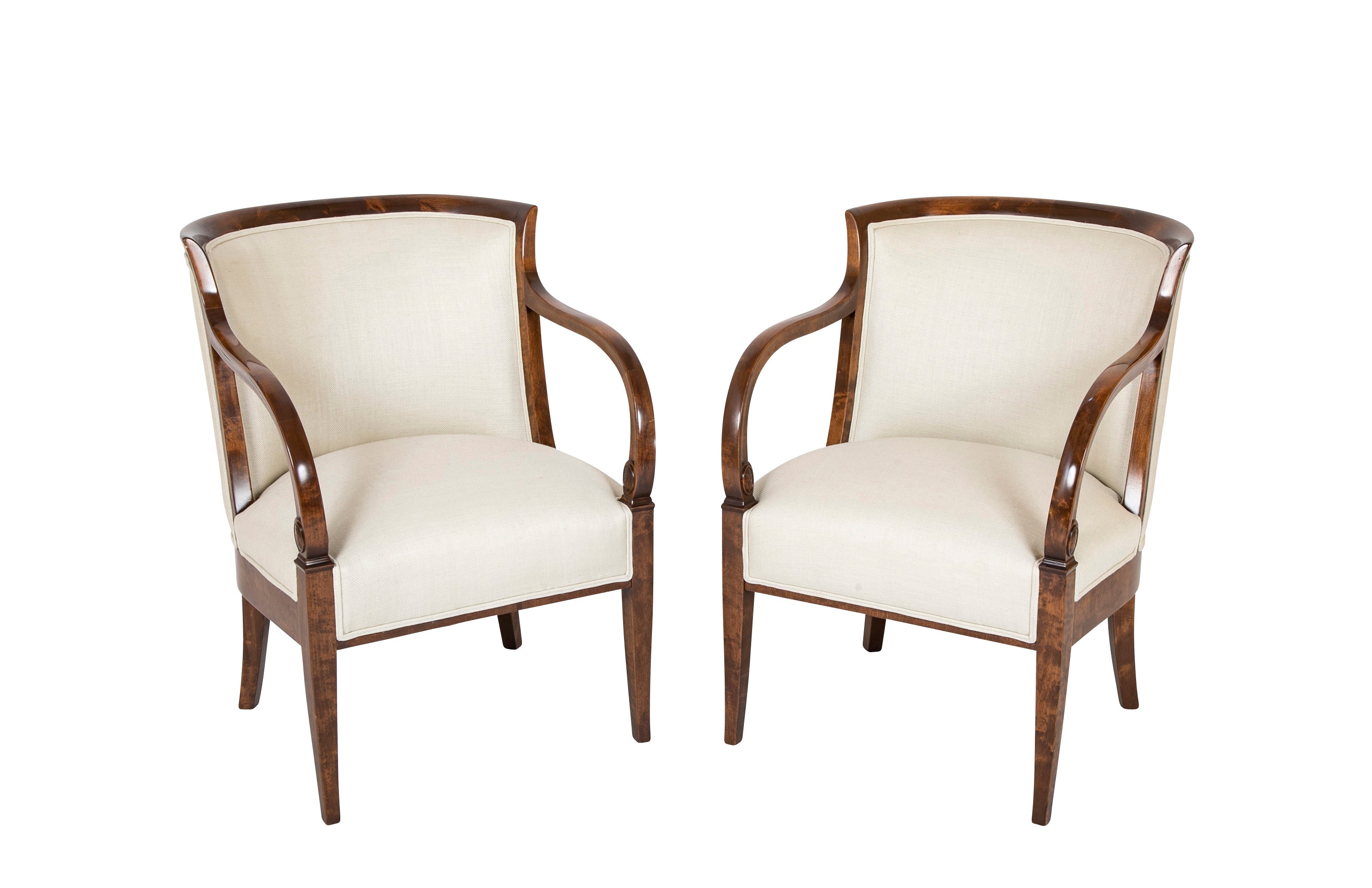 Pair of Walnut Armchairs in Neoclassical Style