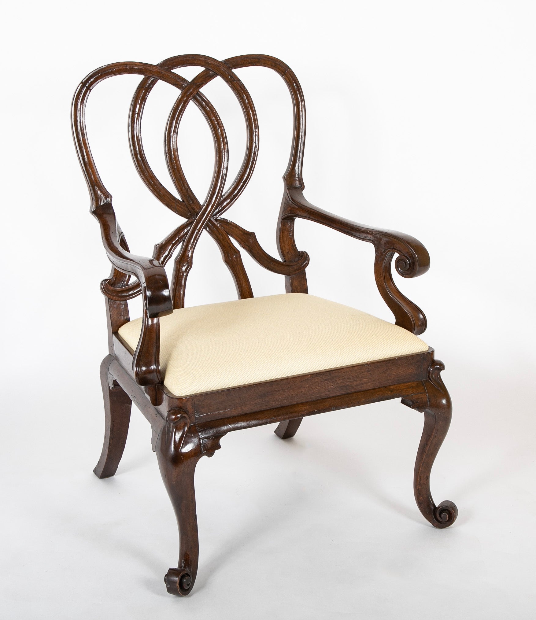 A Pair of Venetian Rococo Style Walnut Armchairs