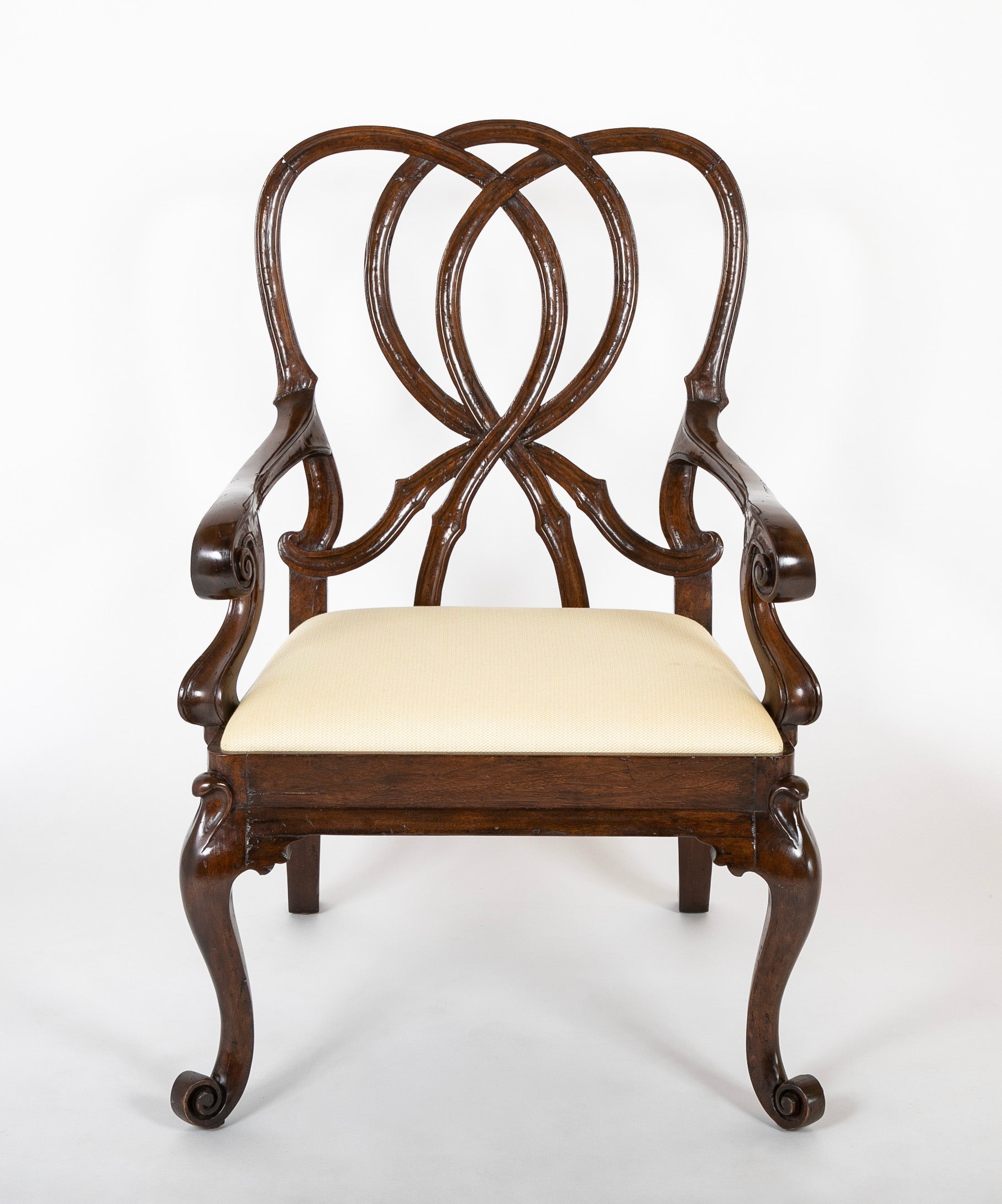 A Pair of Venetian Rococo Style Walnut Armchairs