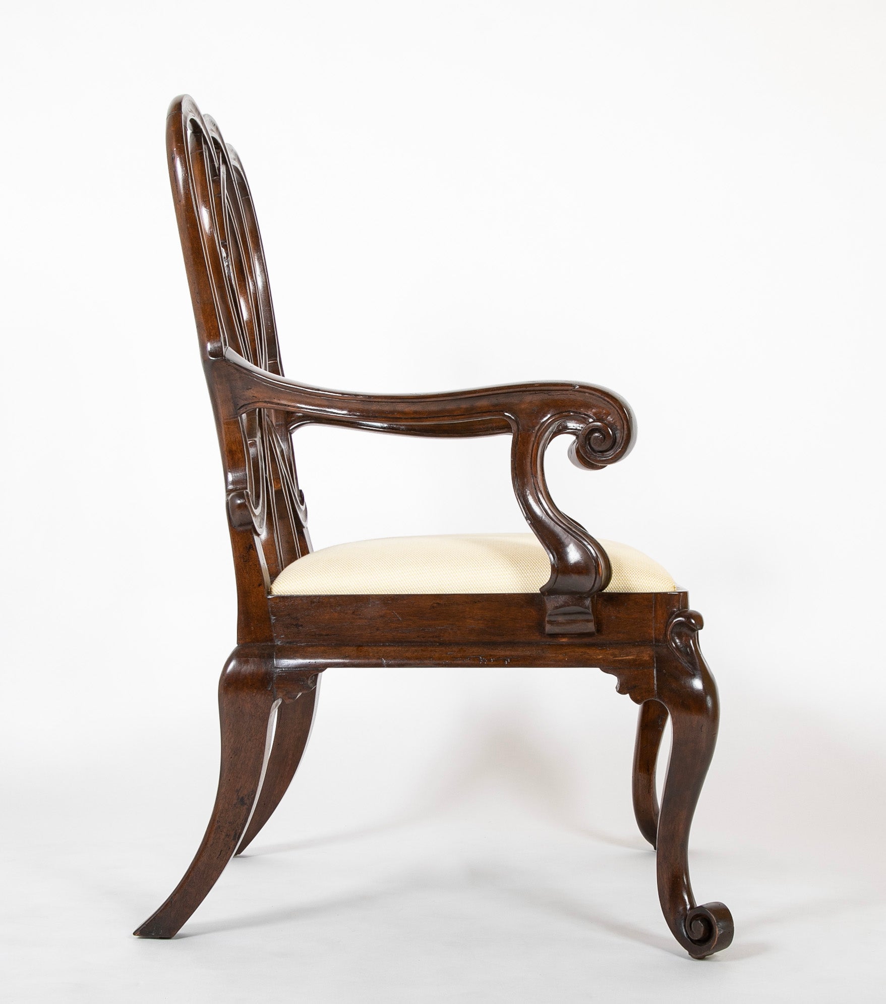 A Pair of Venetian Rococo Style Walnut Armchairs