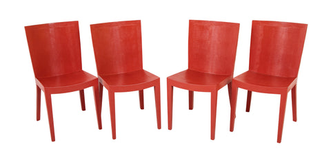 Set of Four Karl Springer "JMF" Chairs in Red Leather