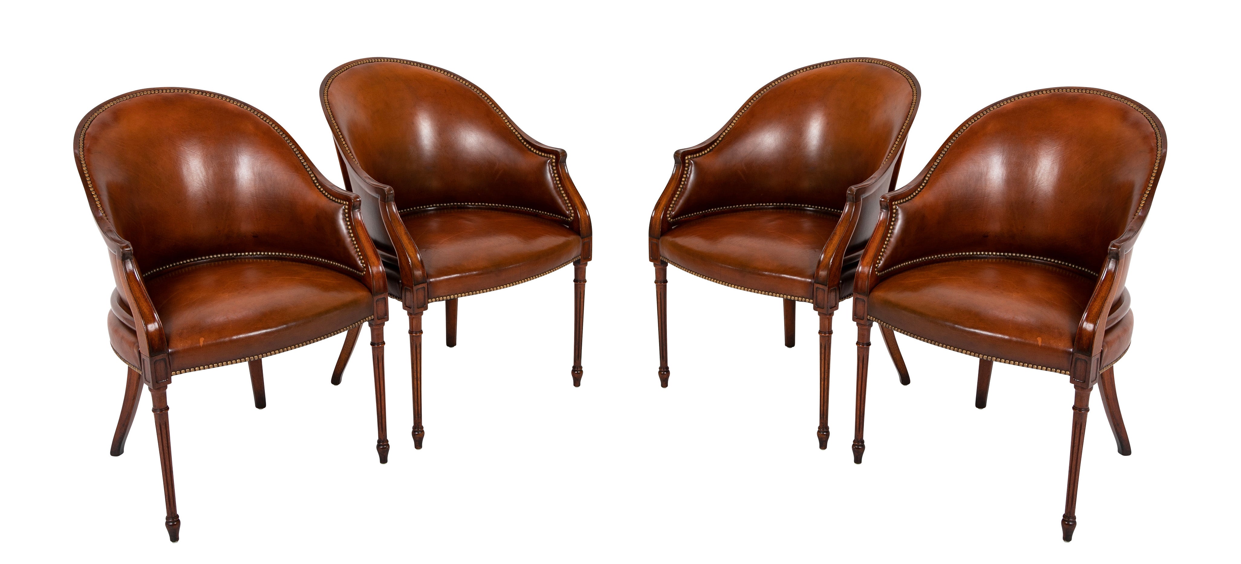 12 Mahogany and Leather Regency Style Armchairs - Available in Various Sets of 4 and 2