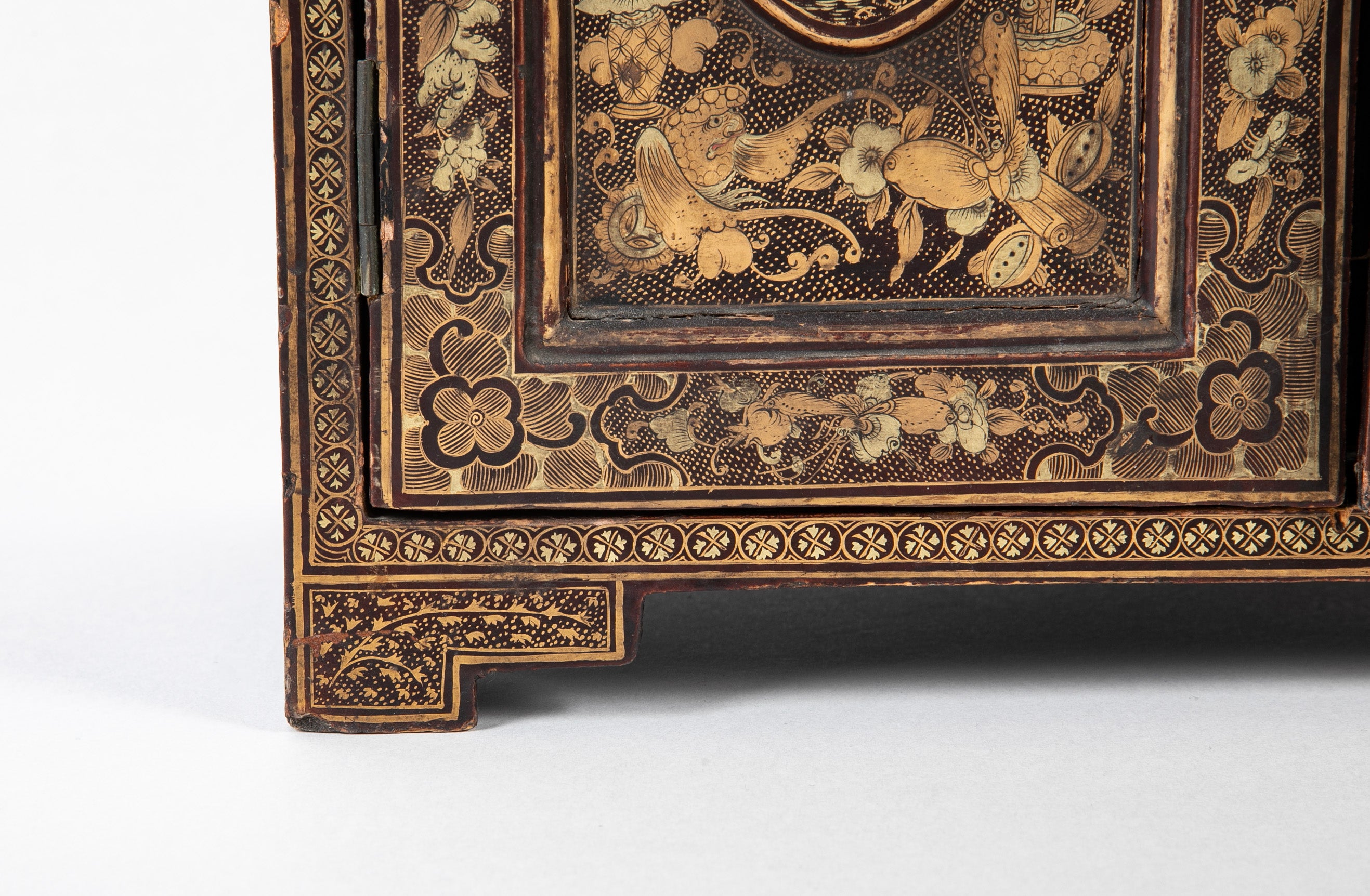 A Chinese Two Door Black Lacquered Table Top Chest