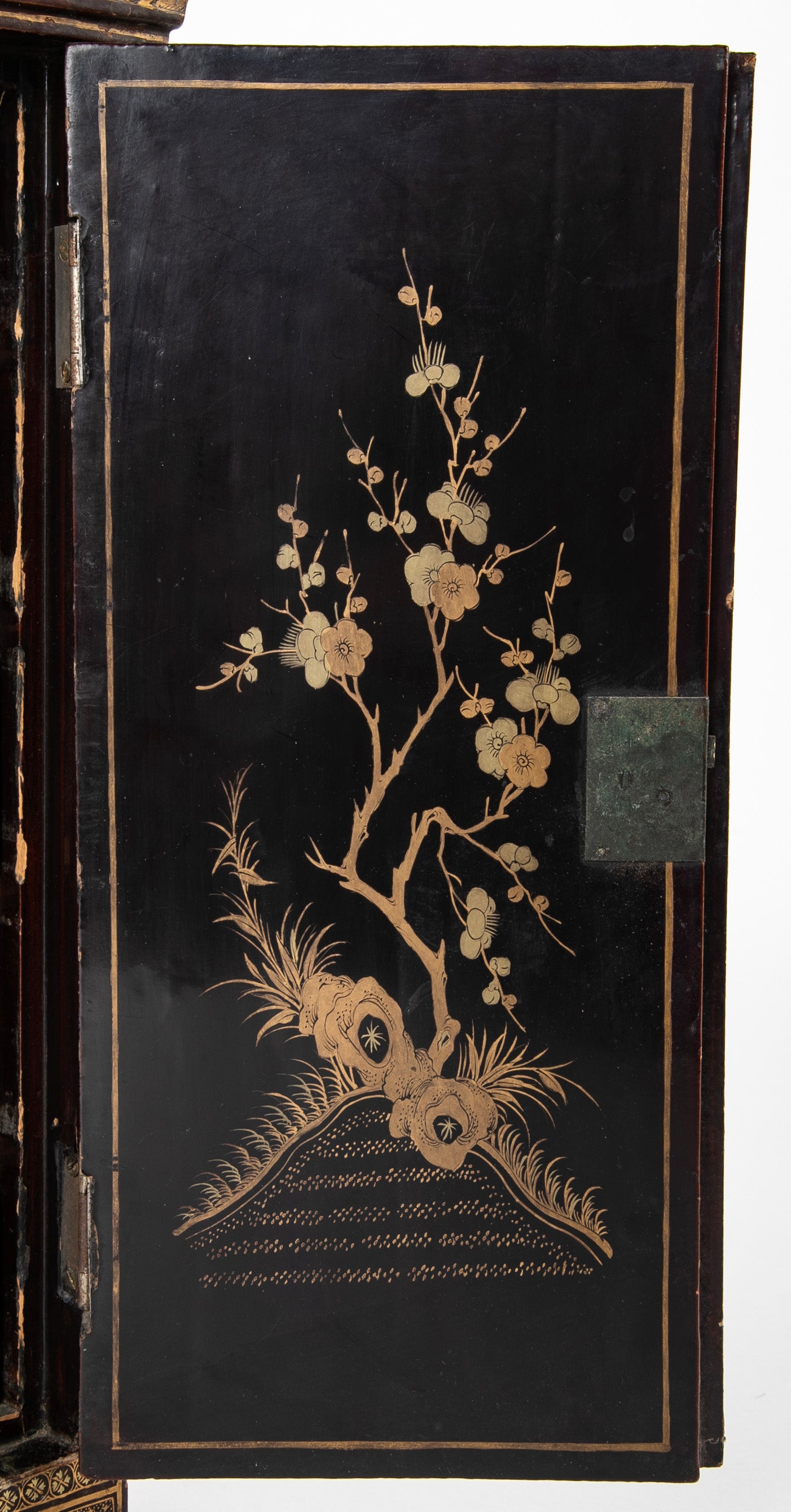 A Chinese Two Door Black Lacquered Table Top Chest