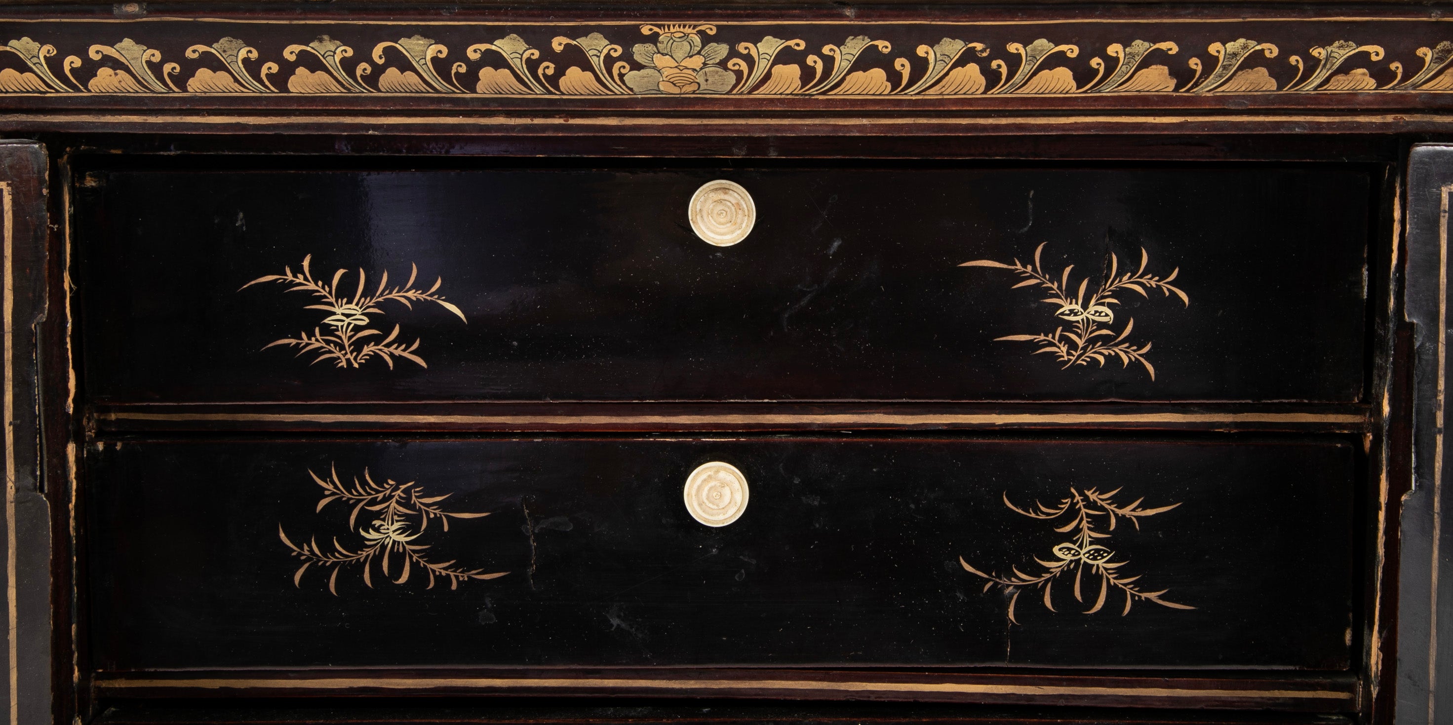 A Chinese Two Door Black Lacquered Table Top Chest