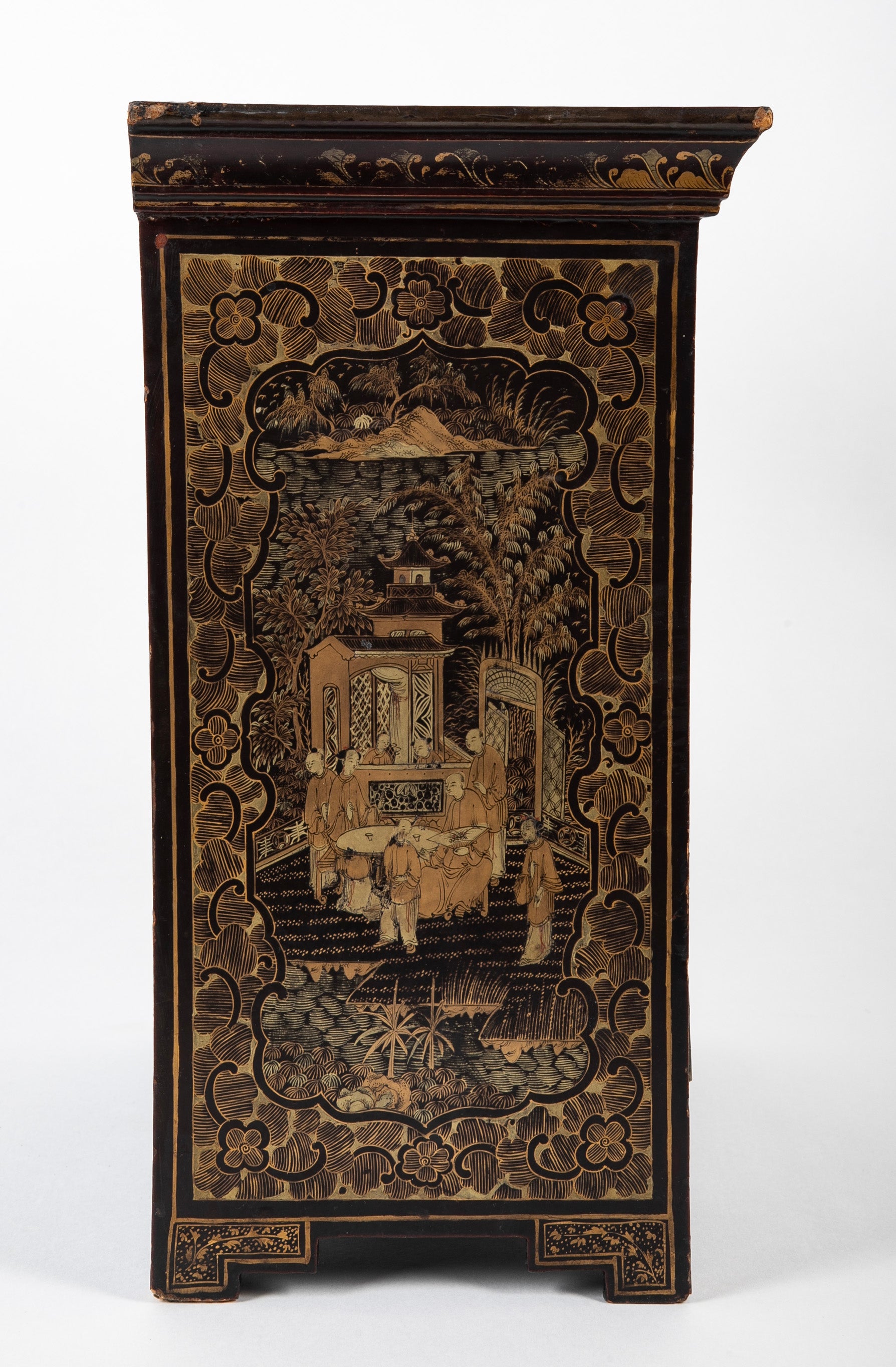 A Chinese Two Door Black Lacquered Table Top Chest
