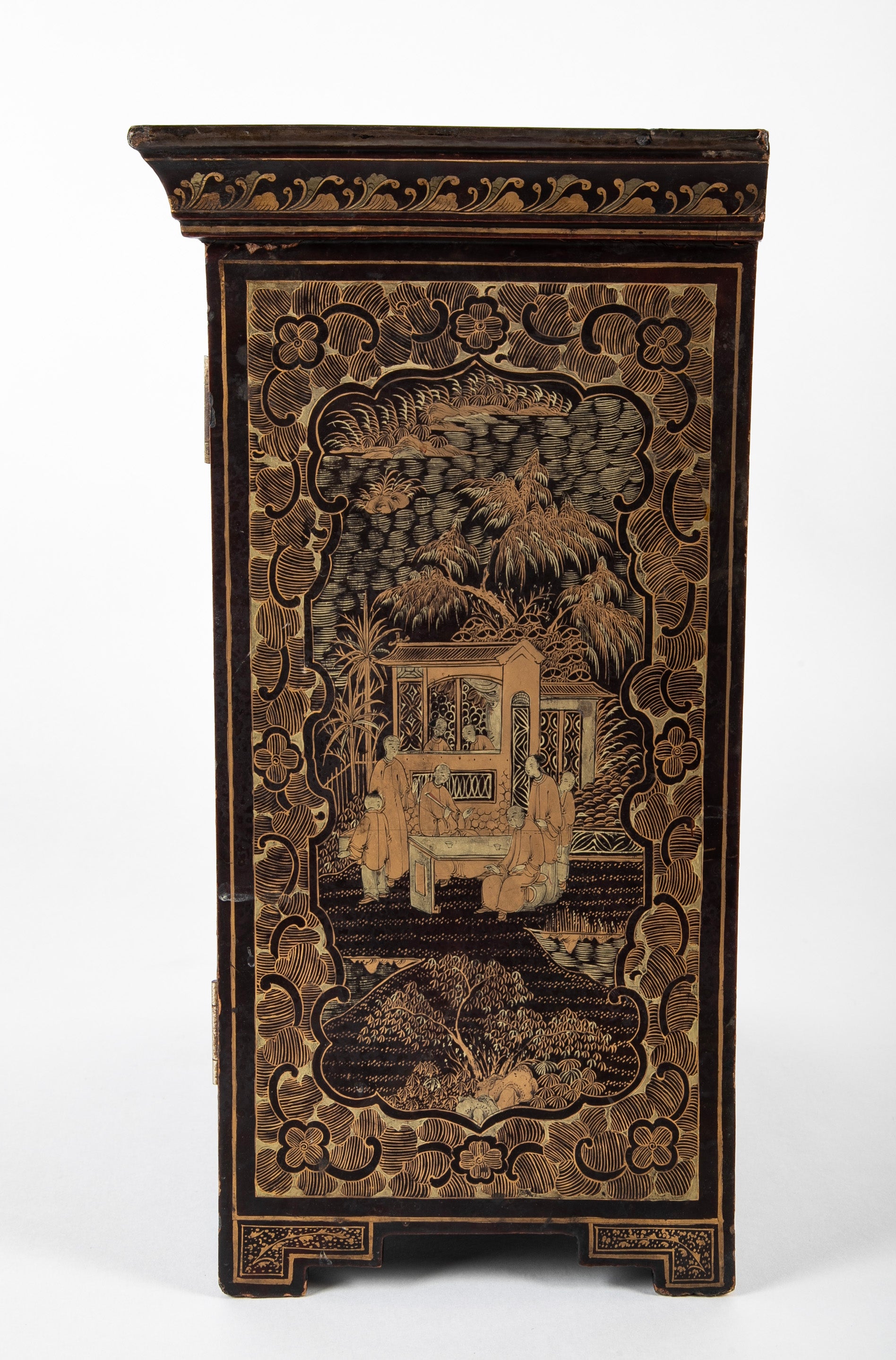 A Chinese Two Door Black Lacquered Table Top Chest