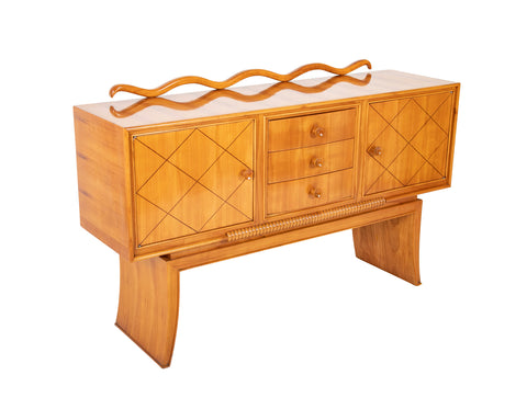 Italian Mid-Century Cherrywood Credenza with Wave Detail Back Rail