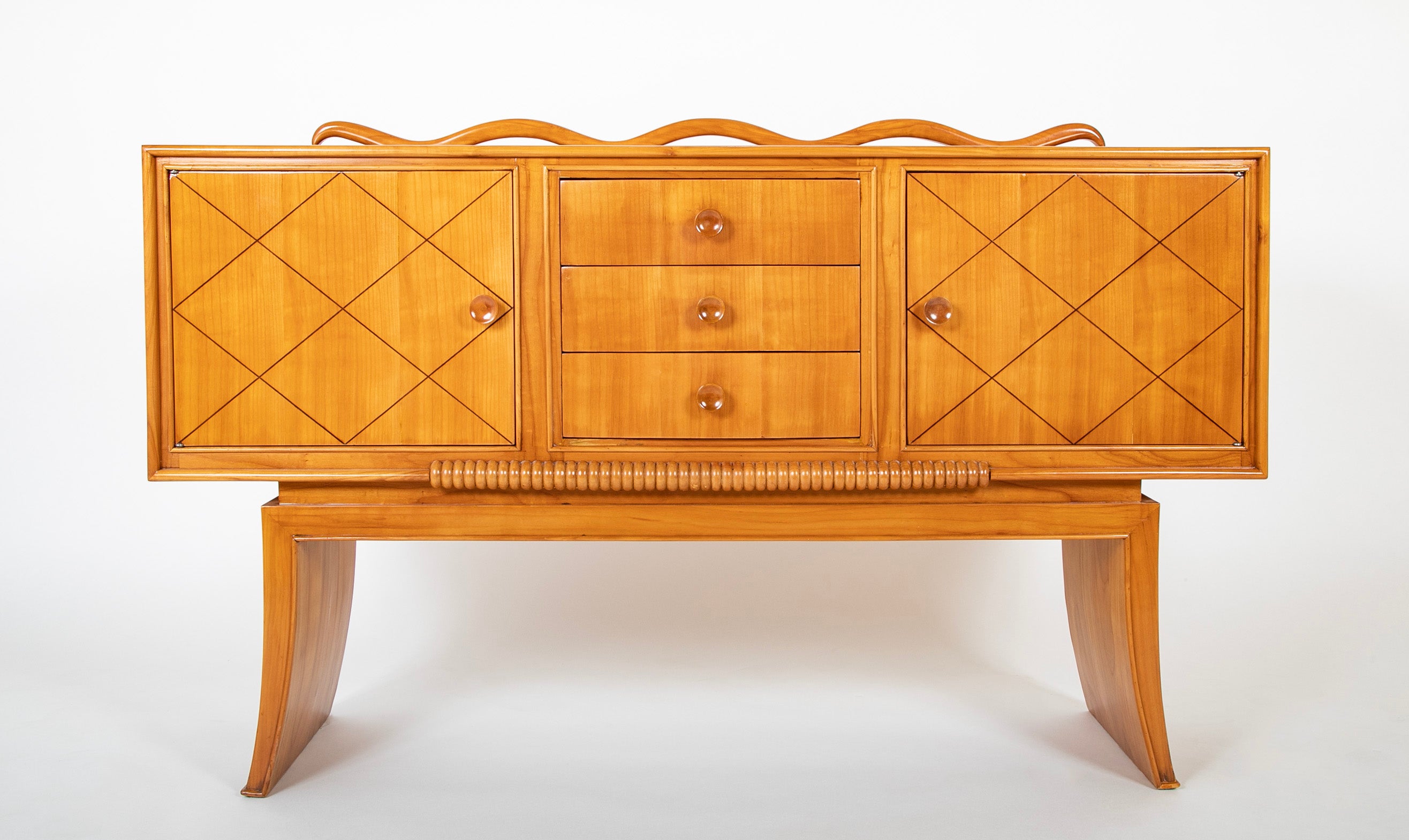 Italian Mid-Century Cherrywood Credenza with Wave Detail Back Rail
