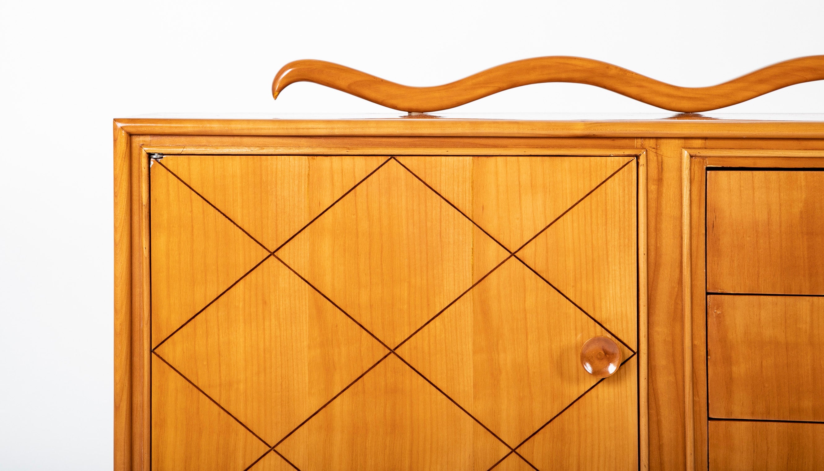 Italian Mid-Century Cherrywood Credenza with Wave Detail Back Rail