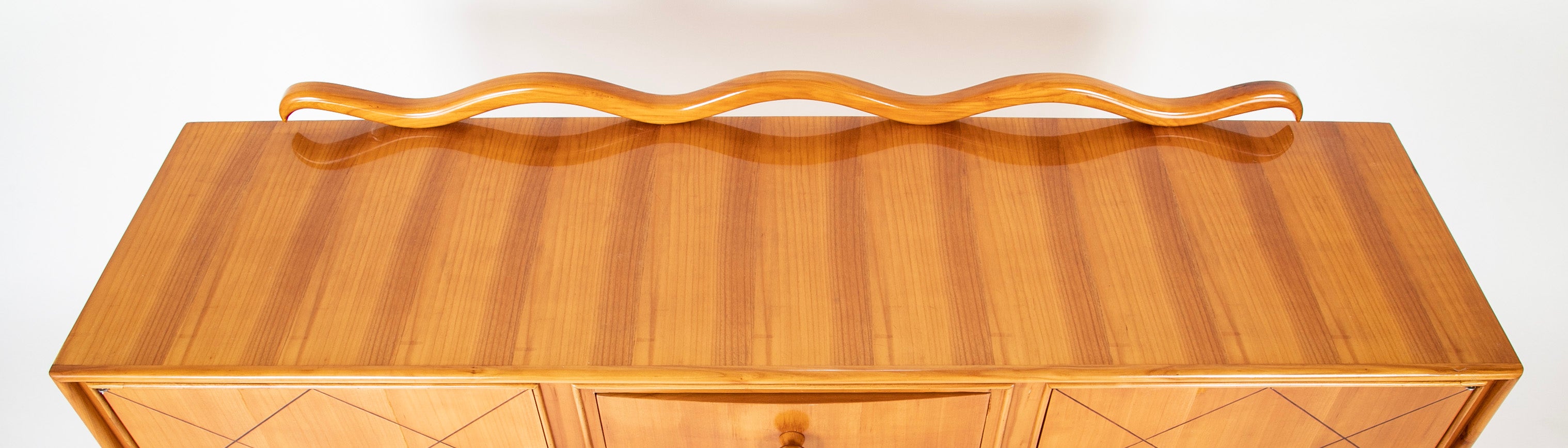 Italian Mid-Century Cherrywood Credenza with Wave Detail Back Rail